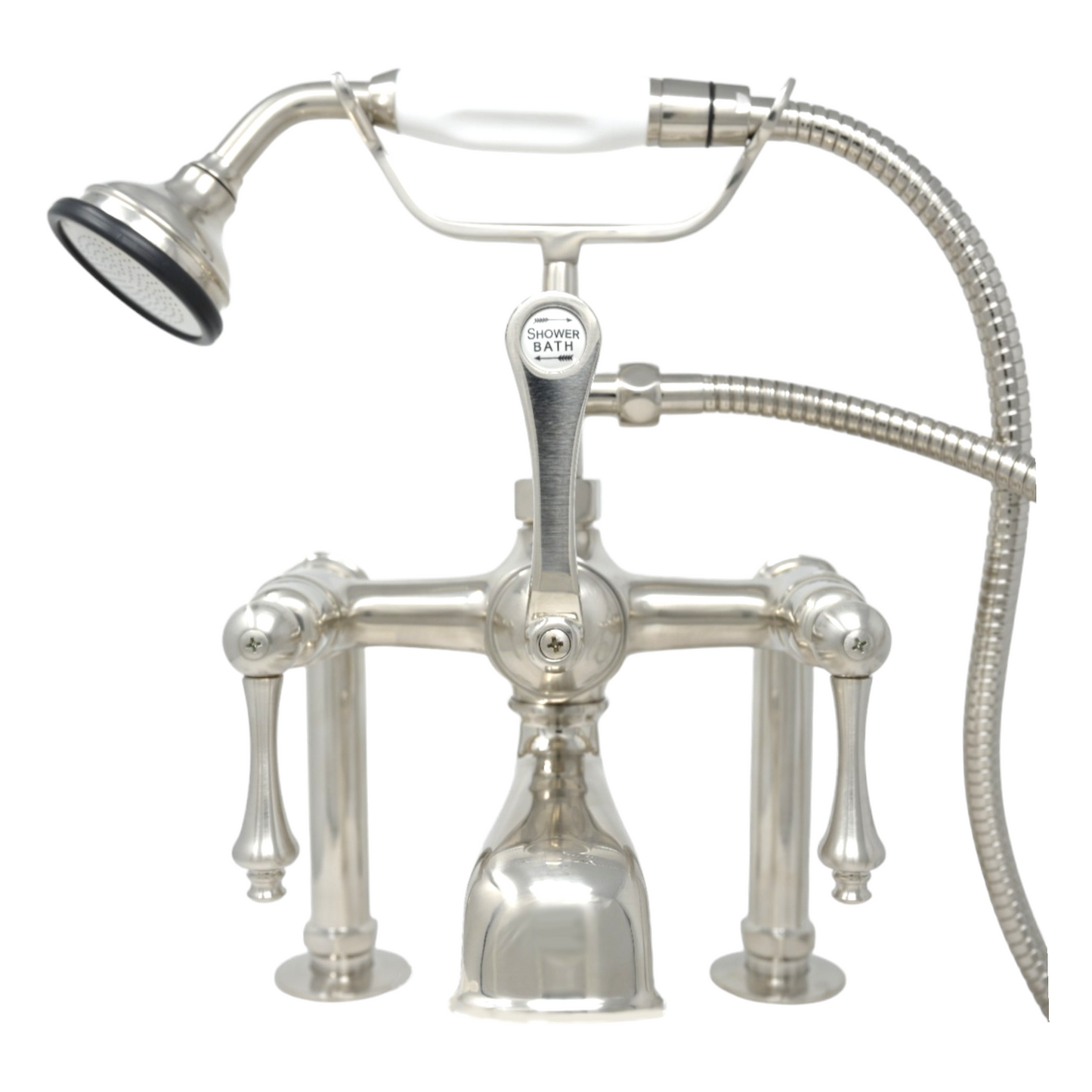 Strom Living British Telephone Deck Mount Tub Faucet with Handheld Shower and Diverter Handles