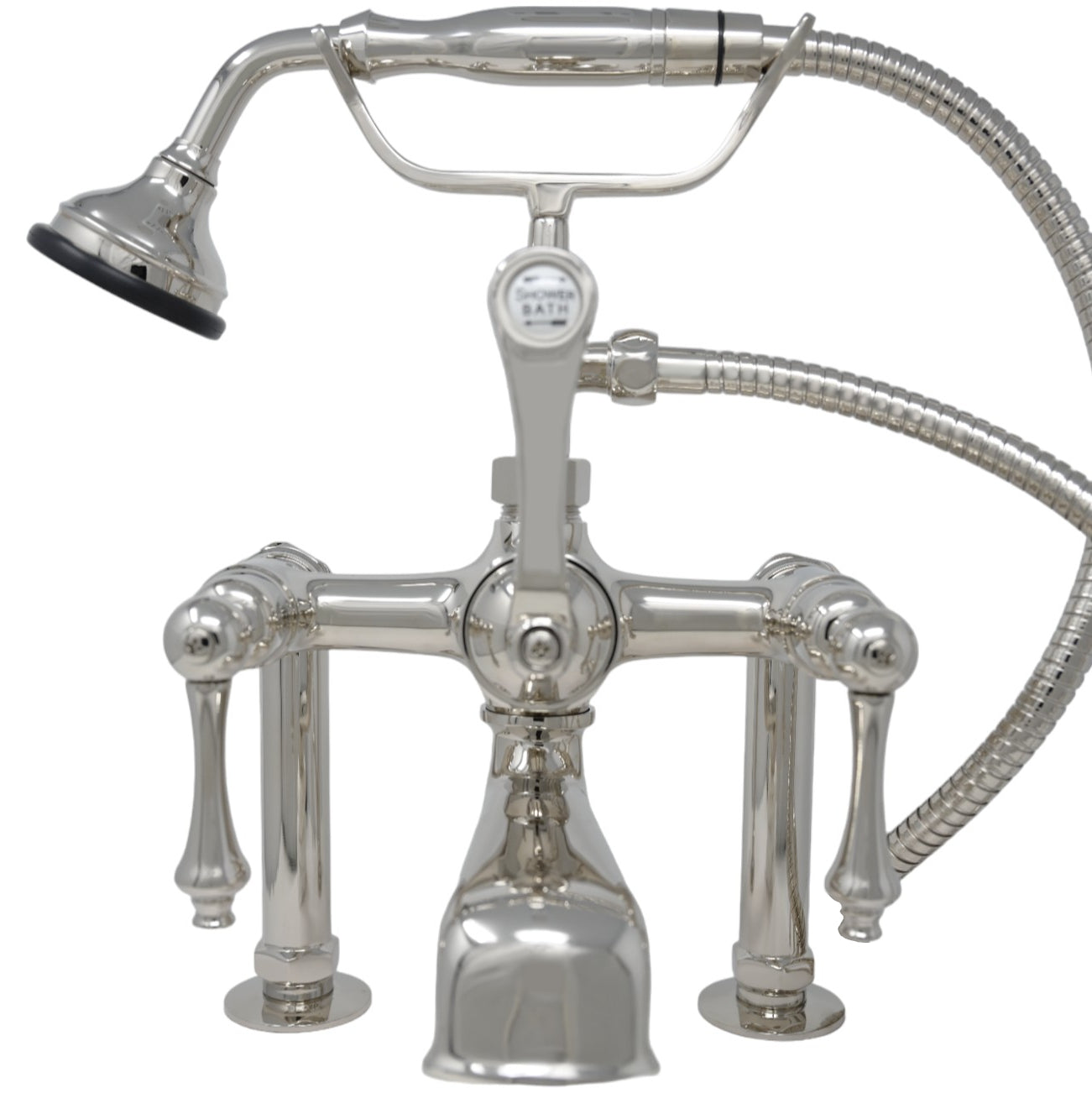 British Telephone Deck Mount Tub Faucet with Handheld Shower and Diverter Handles P1013 | Strom Living