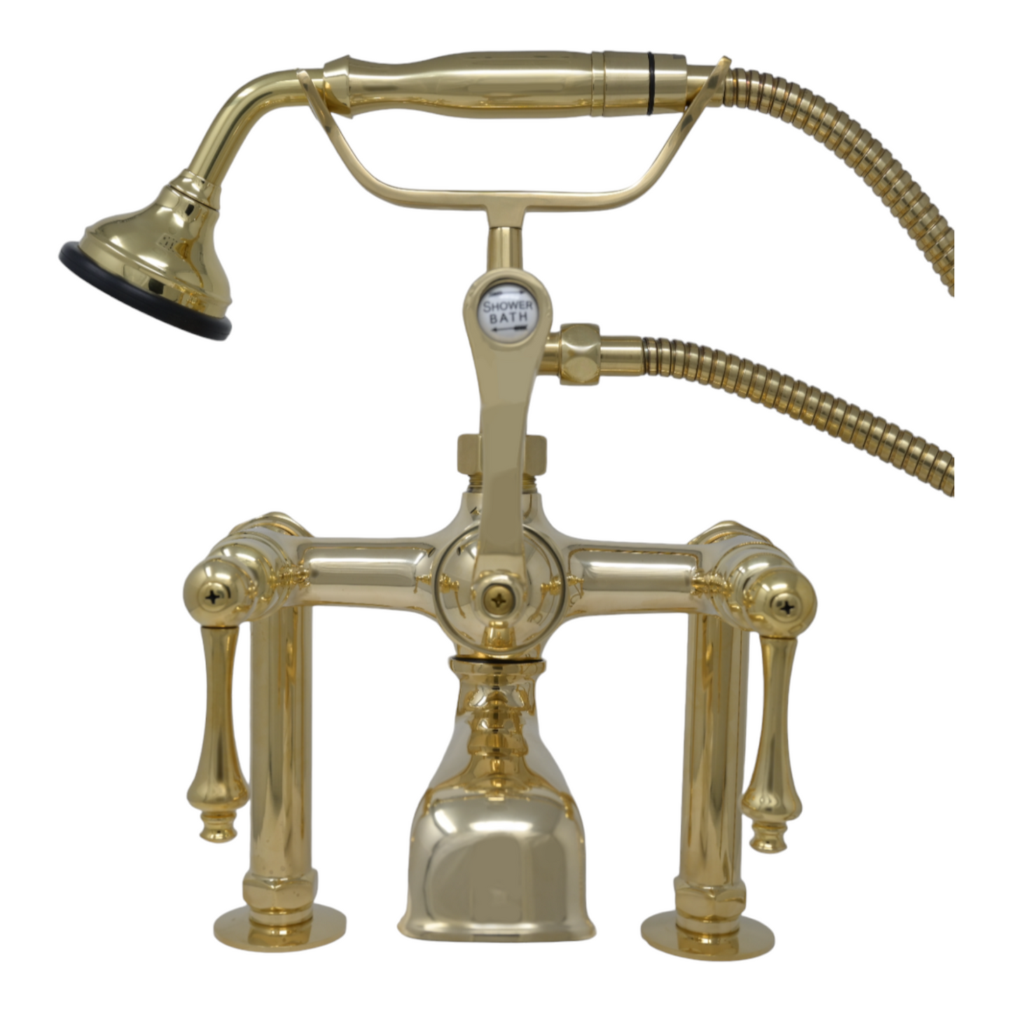 Strom Living British Telephone Deck Mount Tub Faucet with Handheld Shower and Diverter Handles