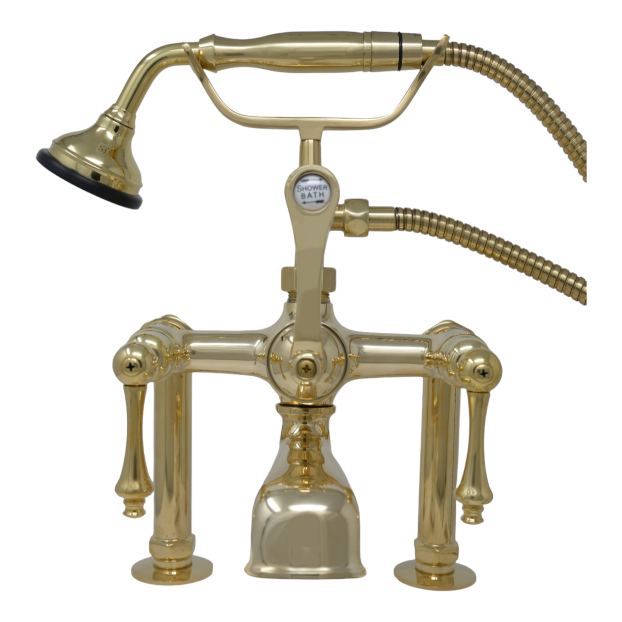 British Telephone Deck Mount Tub Faucet with Handheld Shower and Diverter Handles P1013 | Strom Living