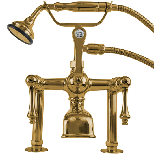 Strom Living British Telephone Deck Mount Tub Faucet with Handheld Shower and Diverter Handles