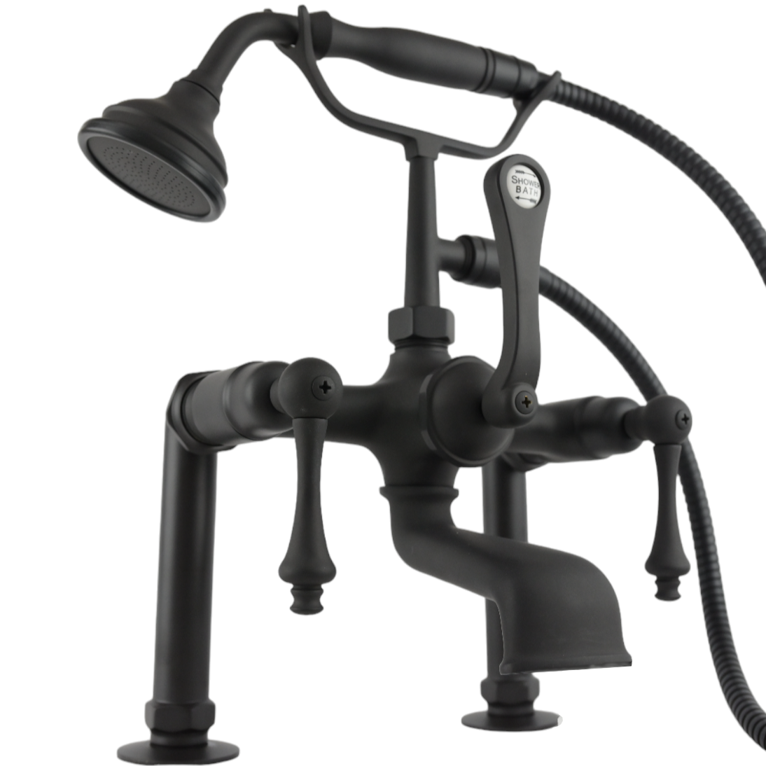 British Telephone Deck Mount Tub Faucet with Handheld Shower and Diverter Handles P1013 | Strom Living