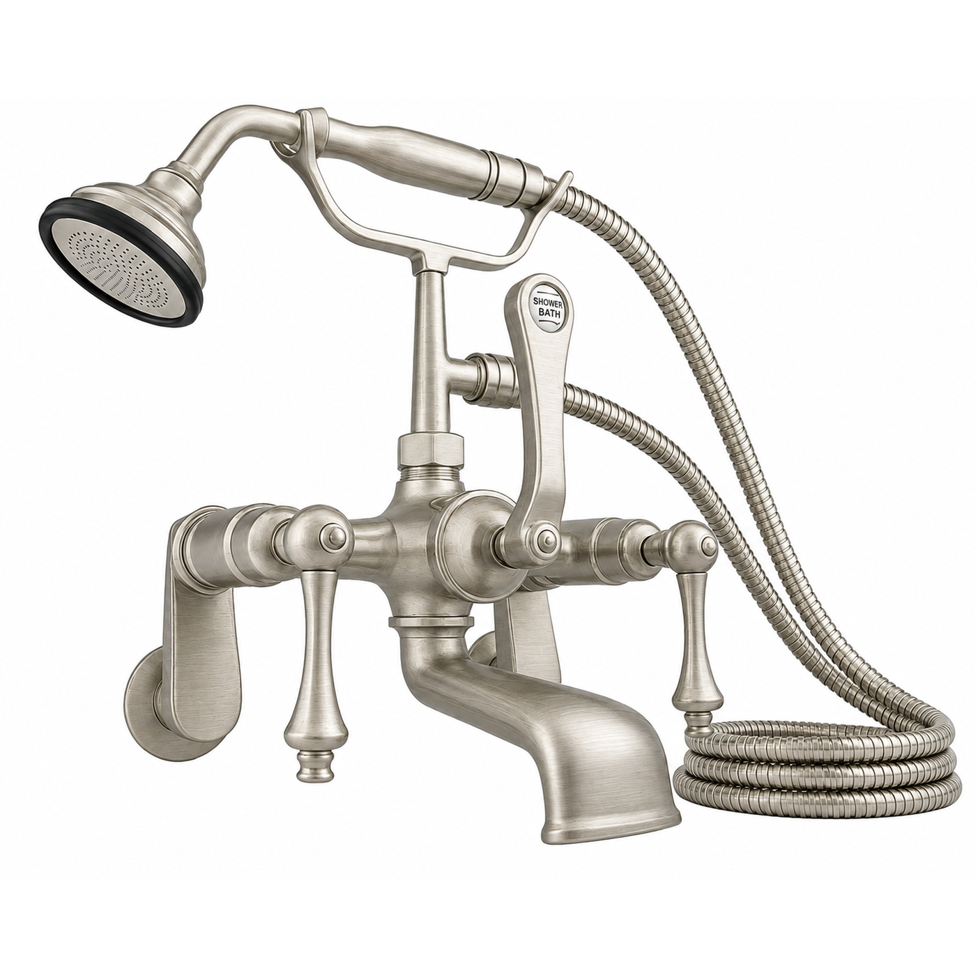 British Telephone Tub Faucet Lever w/ Handheld P1014 | Strom Living Matte Nickel - Tub Fillers