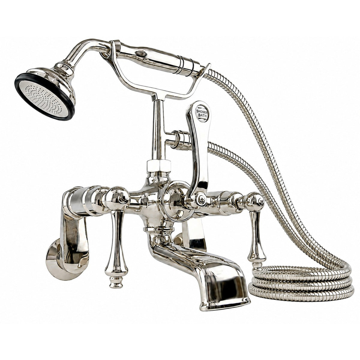 British Telephone Tub Faucet Lever w/ Handheld P1014 | Strom Living Polished Nickel - Tub Fillers