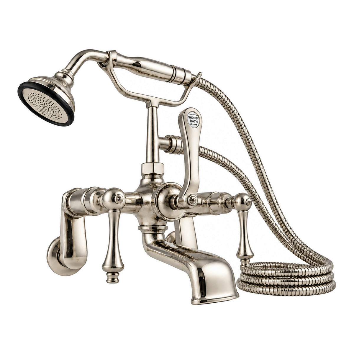 British Telephone Tub Faucet Lever w/ Handheld P1014 in Polished Nickel