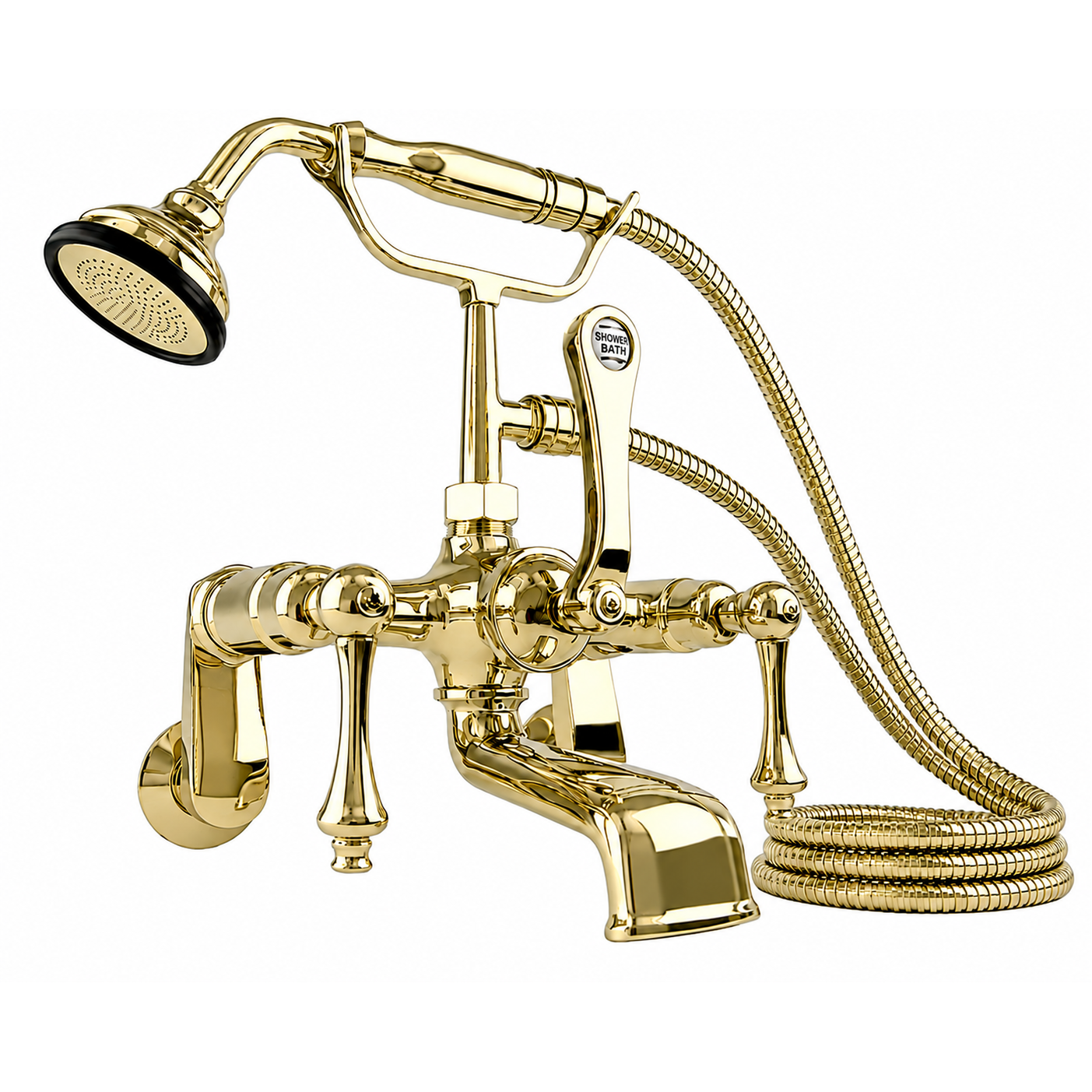 British Telephone Tub Faucet Lever w/ Handheld P1014 | Strom Living Polished Brass - Tub Fillers