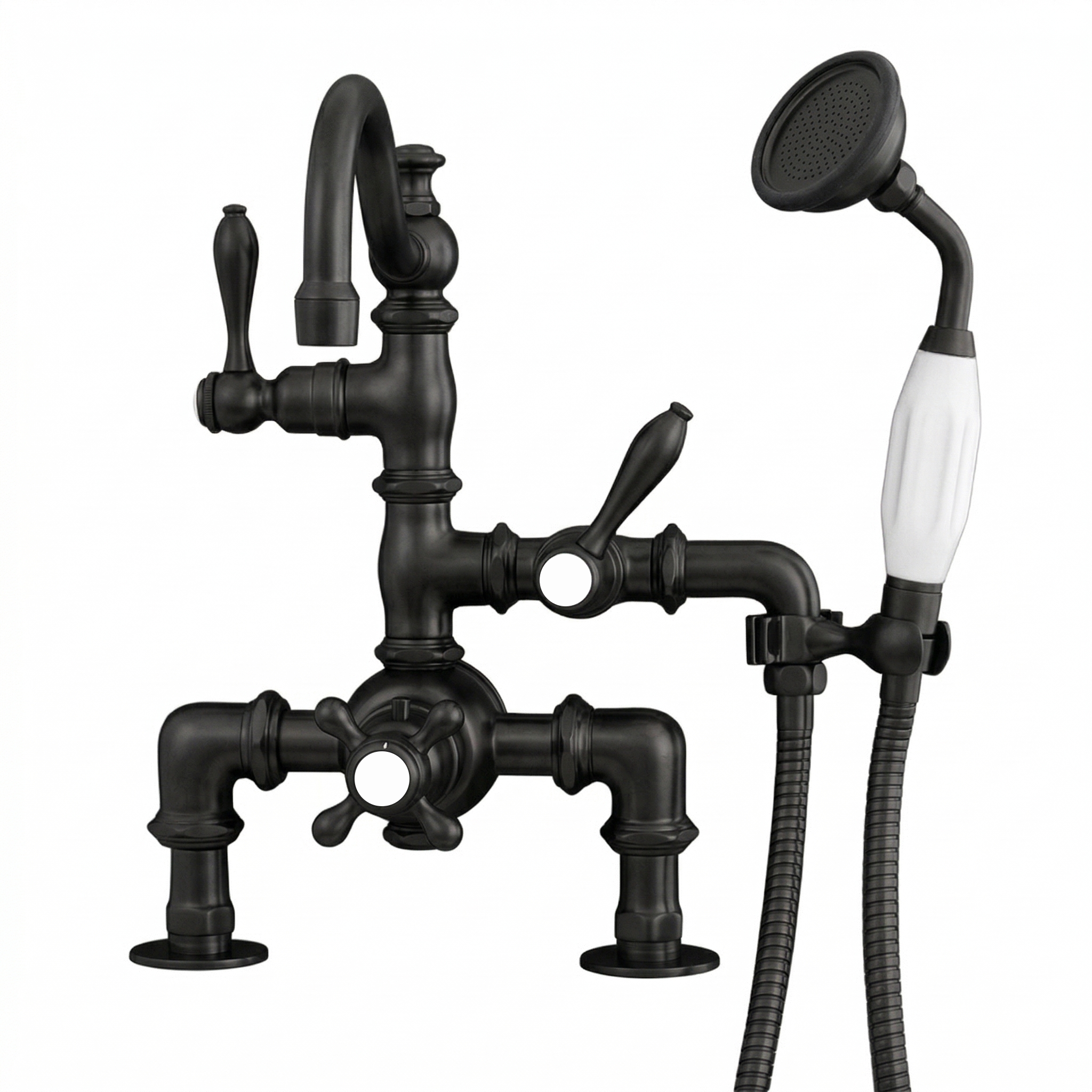 Thermostatic Deck Mount Tub Faucet w/ Handheld P1015 | Strom Living Satin Black - Tub Fillers