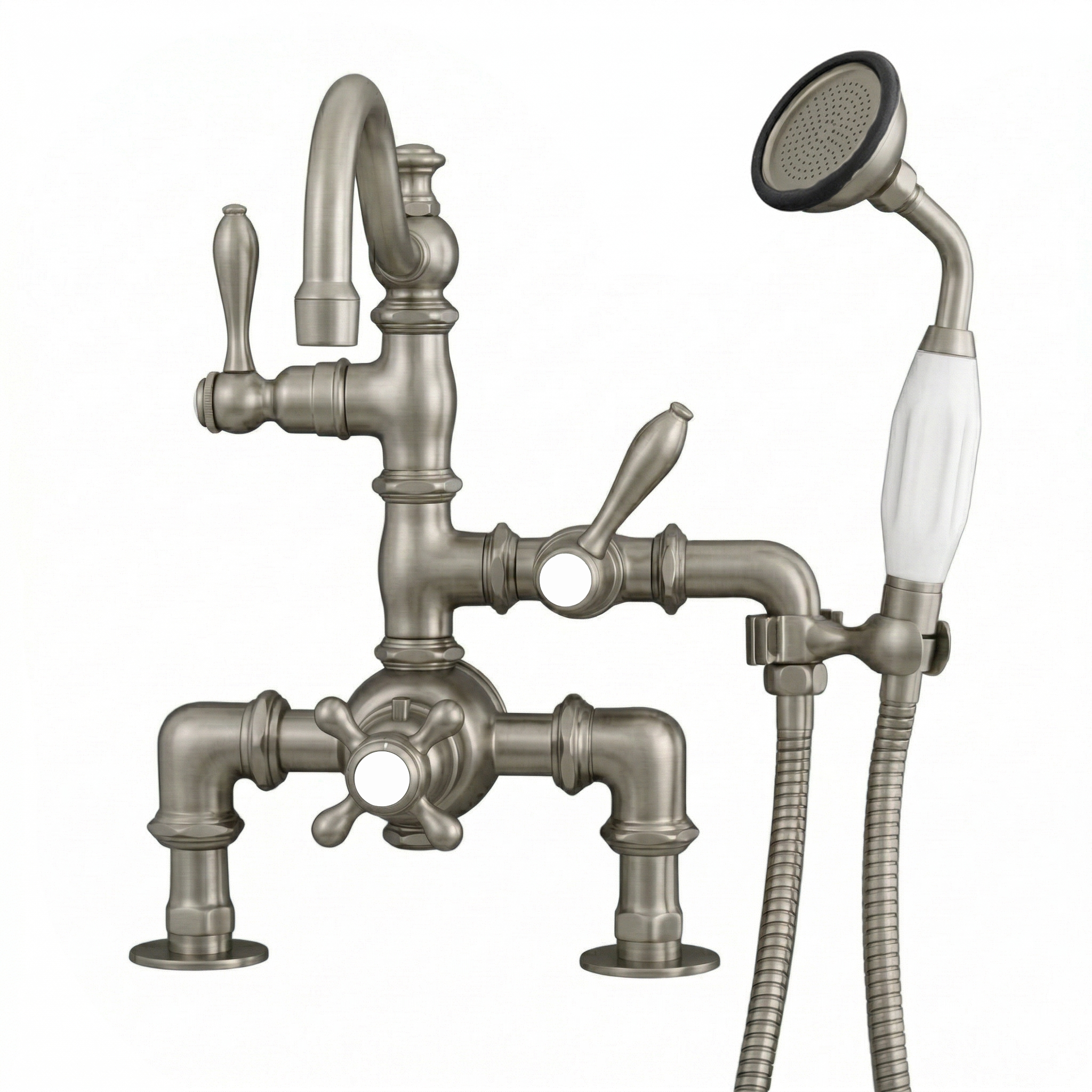 Thermostatic Deck Mount Tub Faucet w/ Handheld P1015 | Strom Living Matte Nickel - Tub Fillers