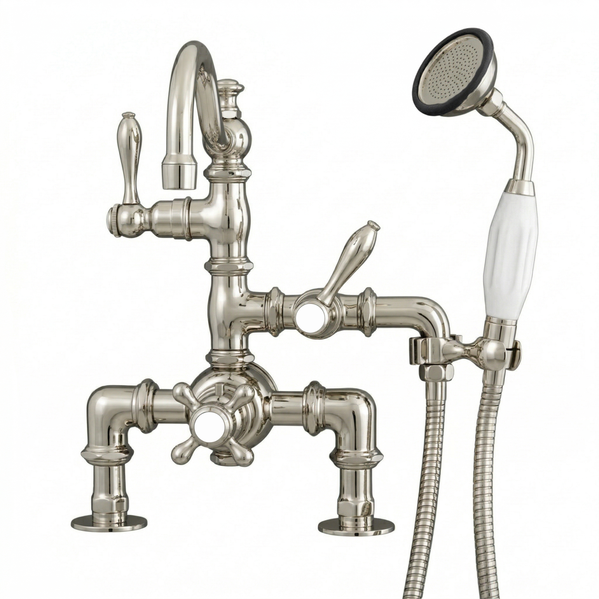 Thermostatic Deck Mount Tub Faucet w/ Handheld P1015 | Strom Living Polished Nickel - Tub Fillers