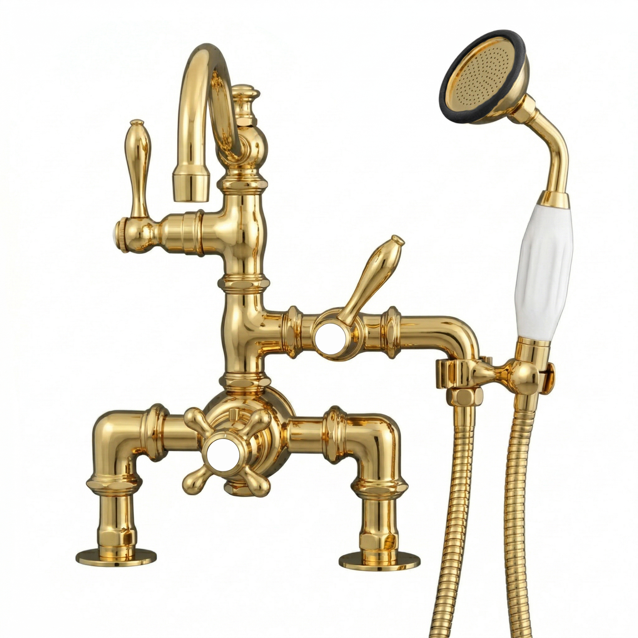 Thermostatic Deck Mount Tub Faucet w/ Handheld P1015 | Strom Living Polished Brass - Tub Fillers