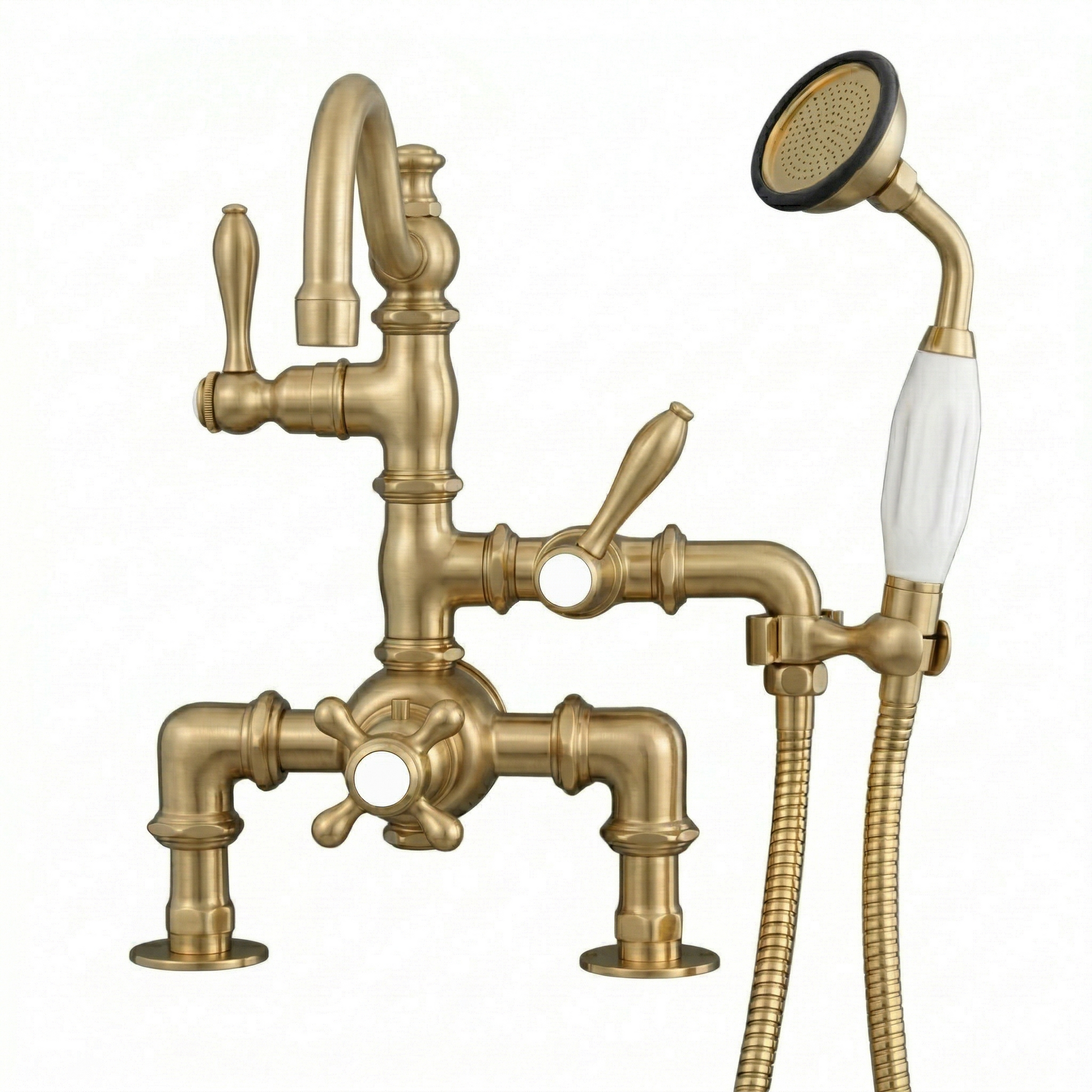 Thermostatic Deck Mount Tub Faucet w/ Handheld P1015 | Strom Living Raw Brass - Tub Fillers
