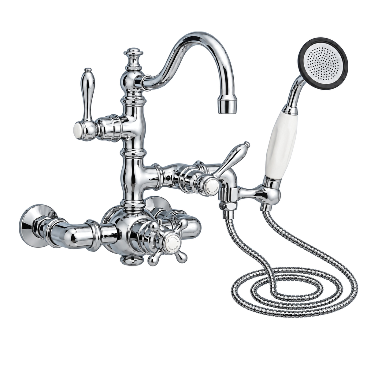 Thermostatic Wall Mount Tub Faucet w/ Handheld P1016 in Chrome