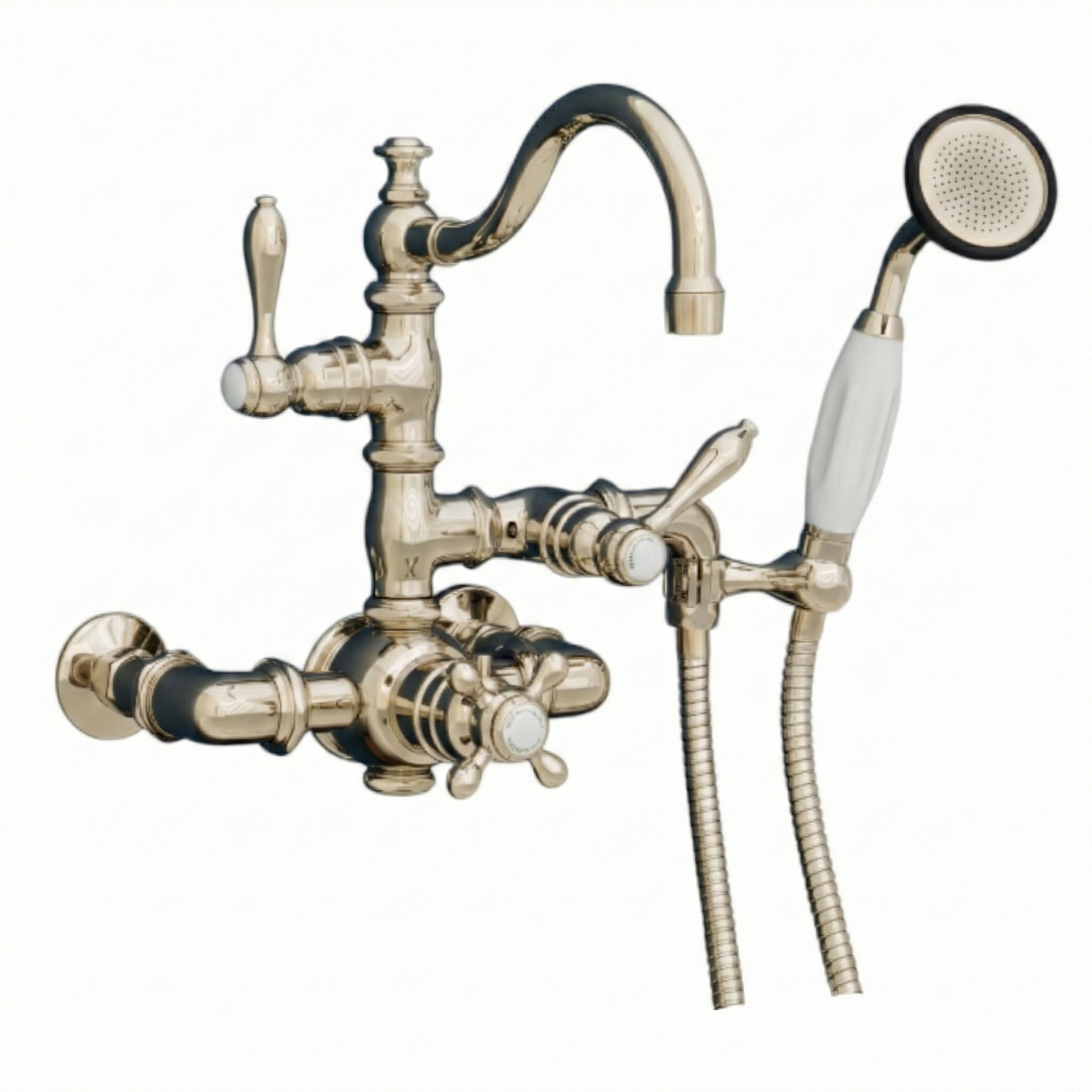 Thermostatic Wall Mount Tub Faucet w/ Handheld P1016 | Strom Living Polished Nickel - Tub Fillers