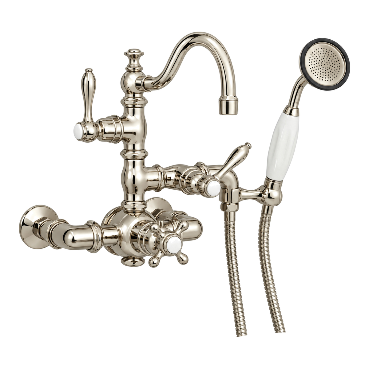 Thermostatic Wall Mount Tub Faucet w/ Handheld P1016 in Polished Nickel