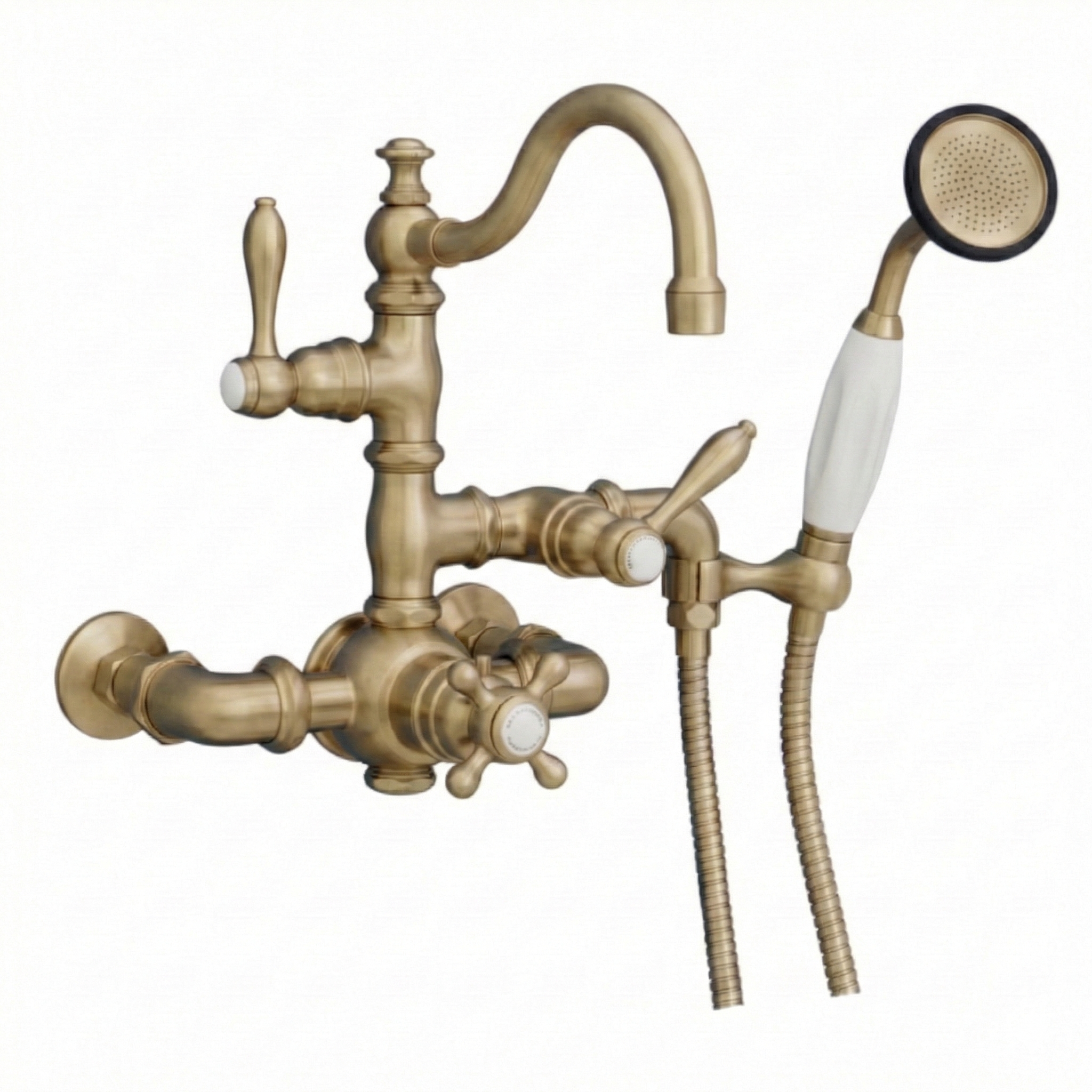 Thermostatic Wall Mount Tub Faucet w/ Handheld P1016 | Strom Living Raw Brass - Tub Fillers