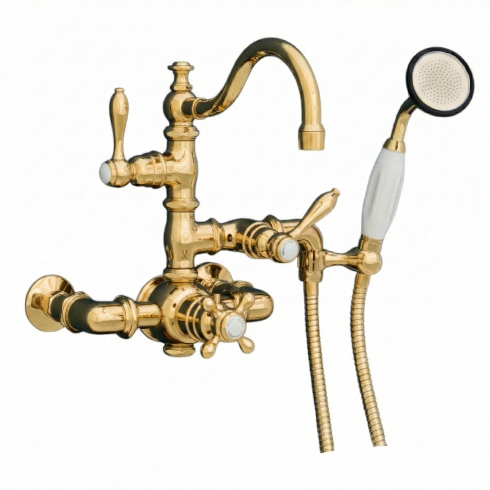 Thermostatic Wall Mount Tub Faucet w/ Handheld P1016 | Strom Living Supercoat Brass - Tub Fillers