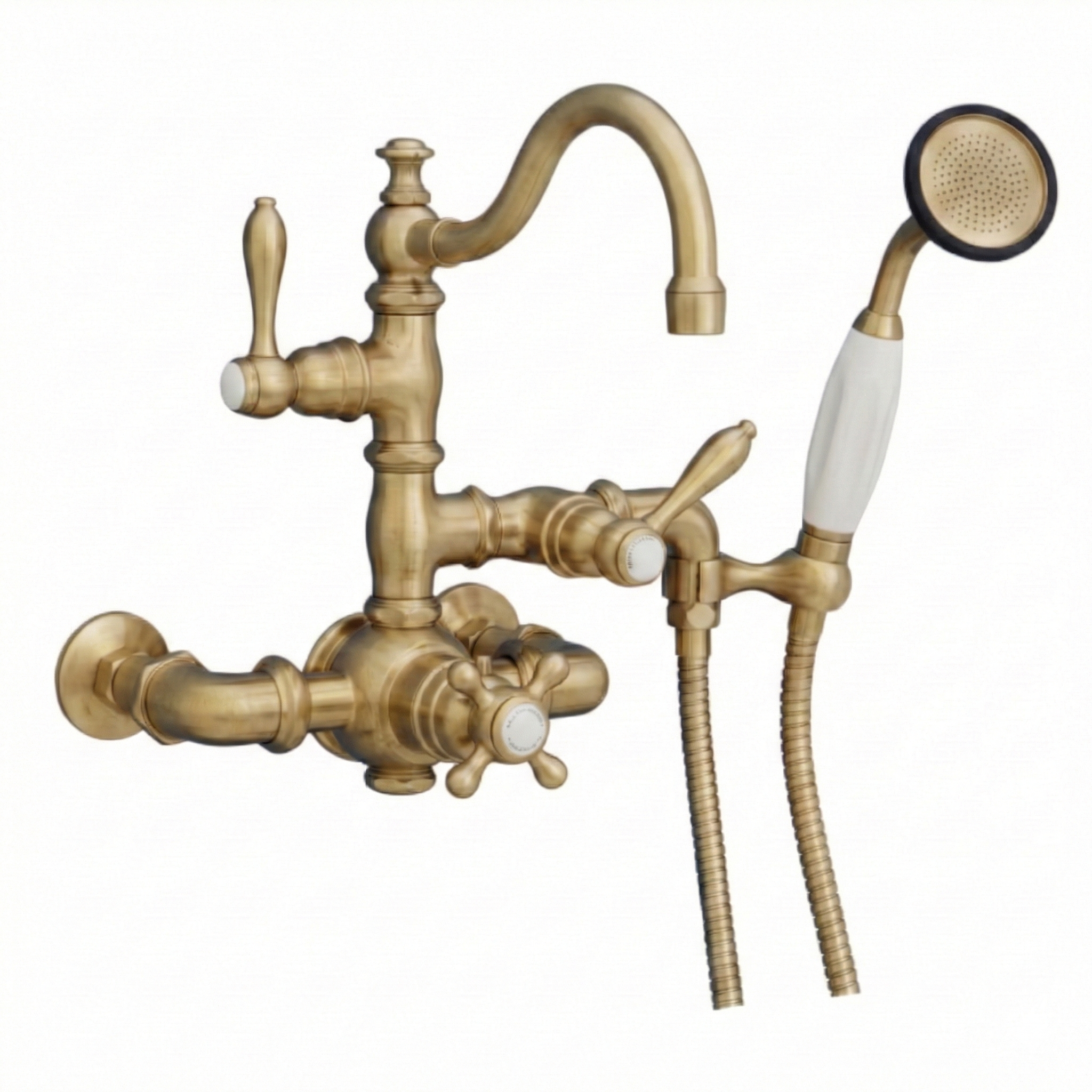 Thermostatic Wall Mount Tub Faucet w/ Handheld P1016 | Strom Living Satin Brass - Tub Fillers