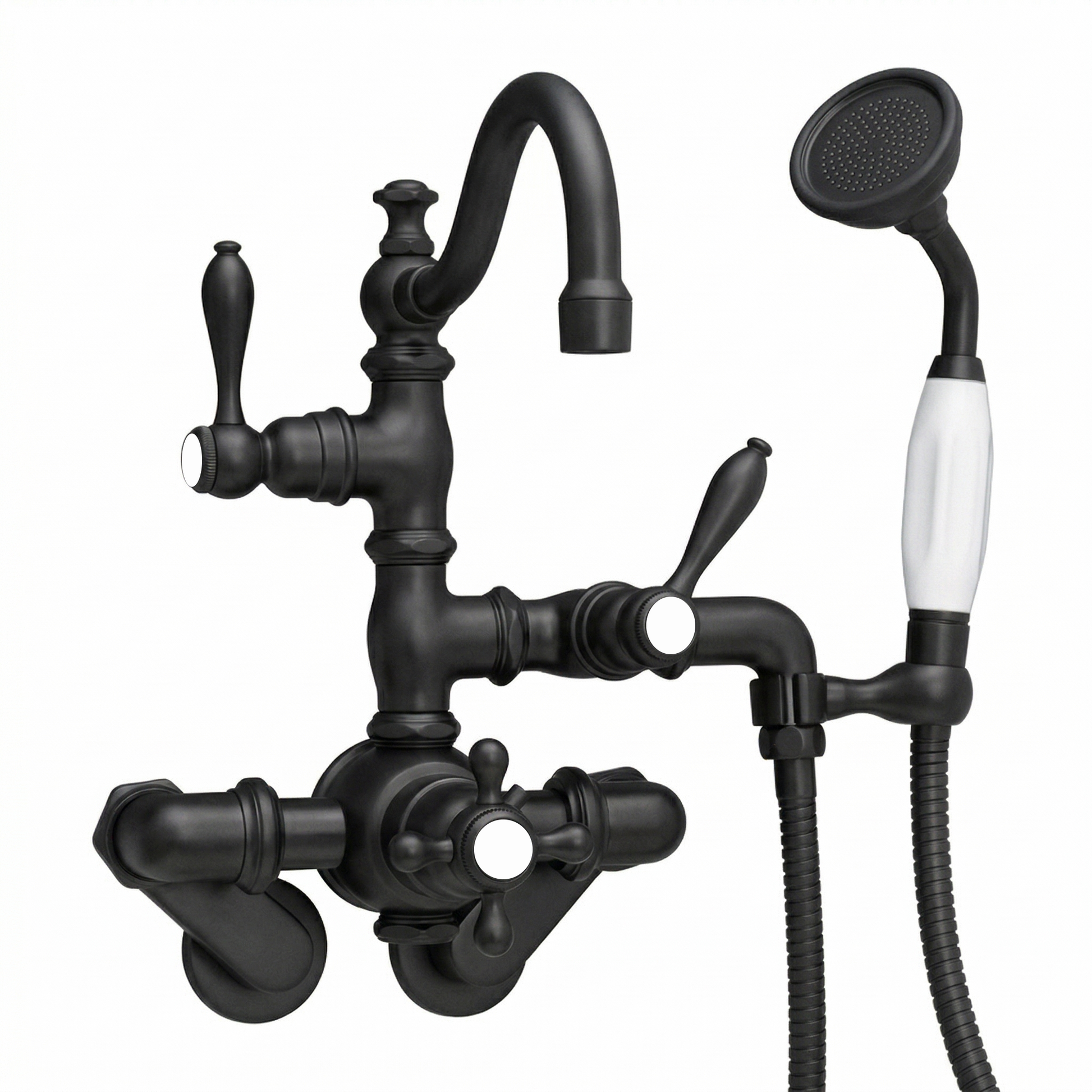 Thermostatic Tub Faucet Cross Handles w/ Handheld P1017 | Strom Living Satin Black - Tub Fillers