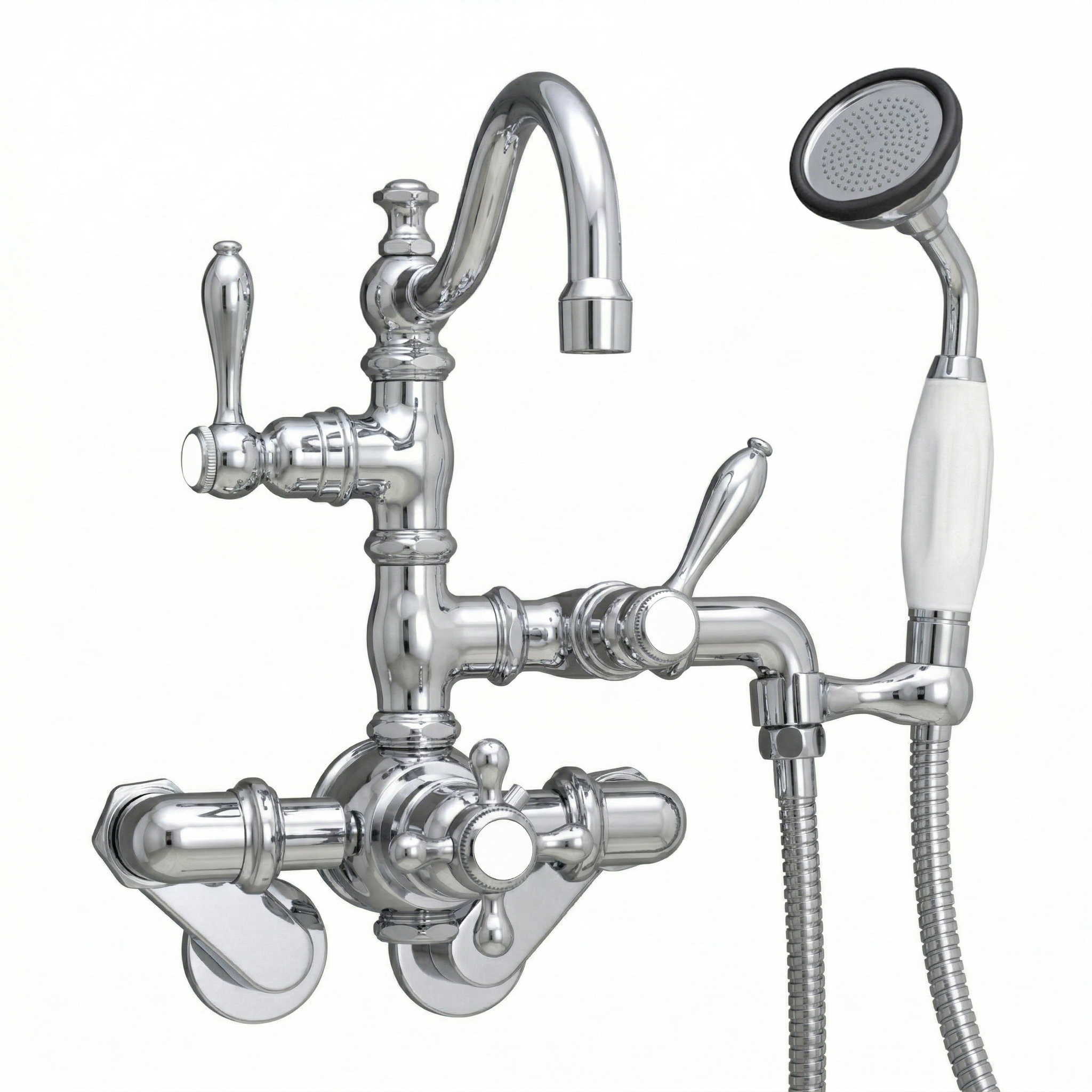 Thermostatic Tub Faucet Cross Handles w/ Handheld P1017 | Strom Living Chrome - Tub Fillers