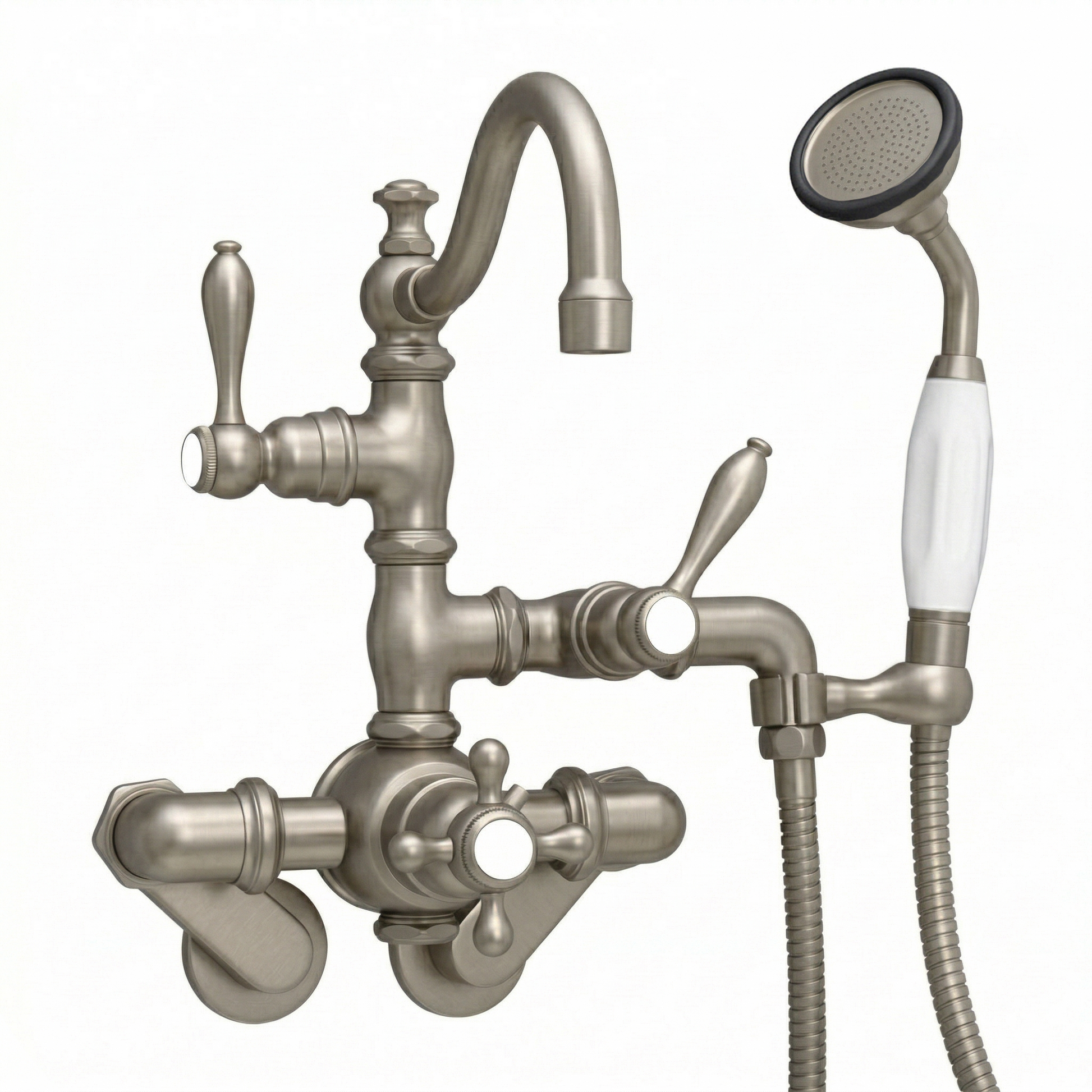 Thermostatic Tub Faucet Cross Handles w/ Handheld P1017 | Strom Living Matte Nickel - Tub Fillers