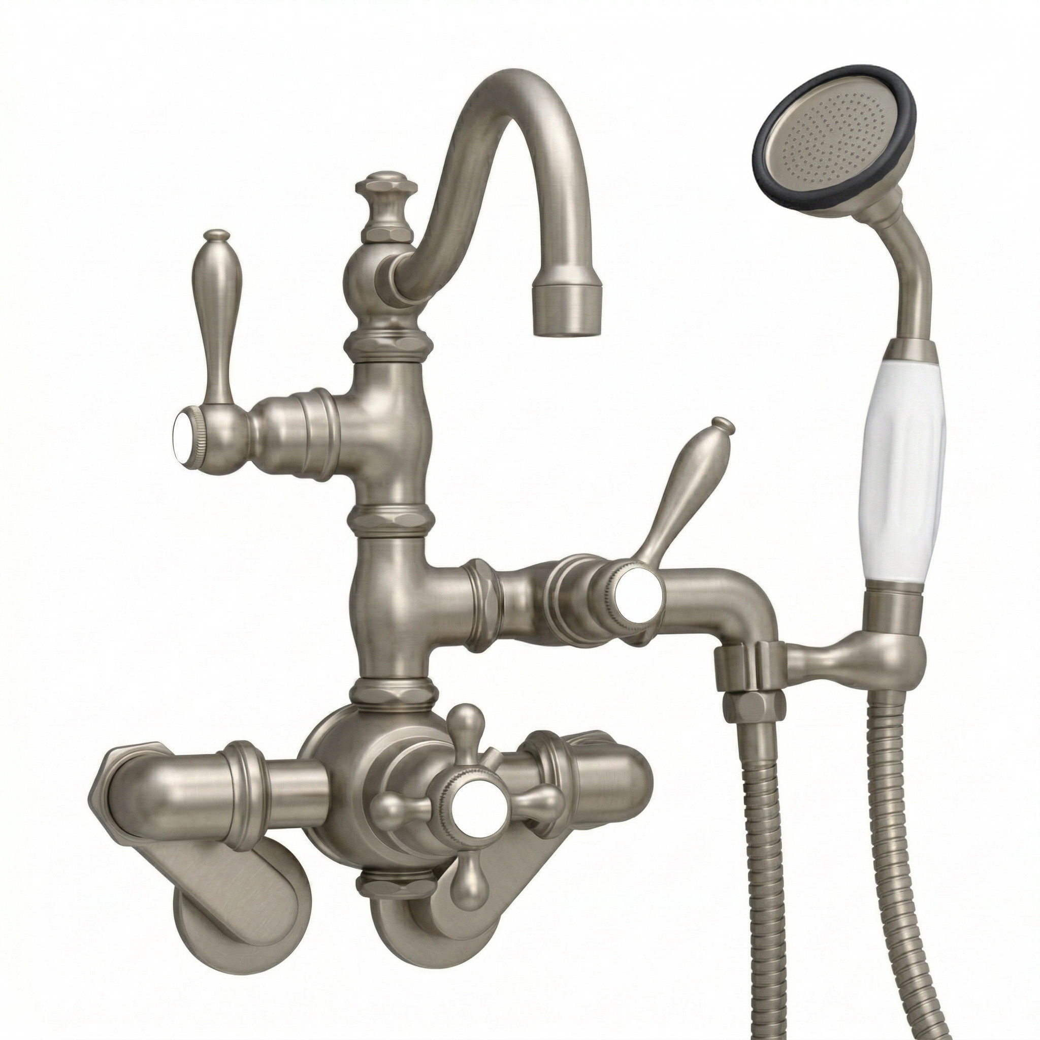 Thermostatic Tub Faucet Cross Handles w/ Handheld P1017 | Strom Living Matte Nickel - Tub Fillers