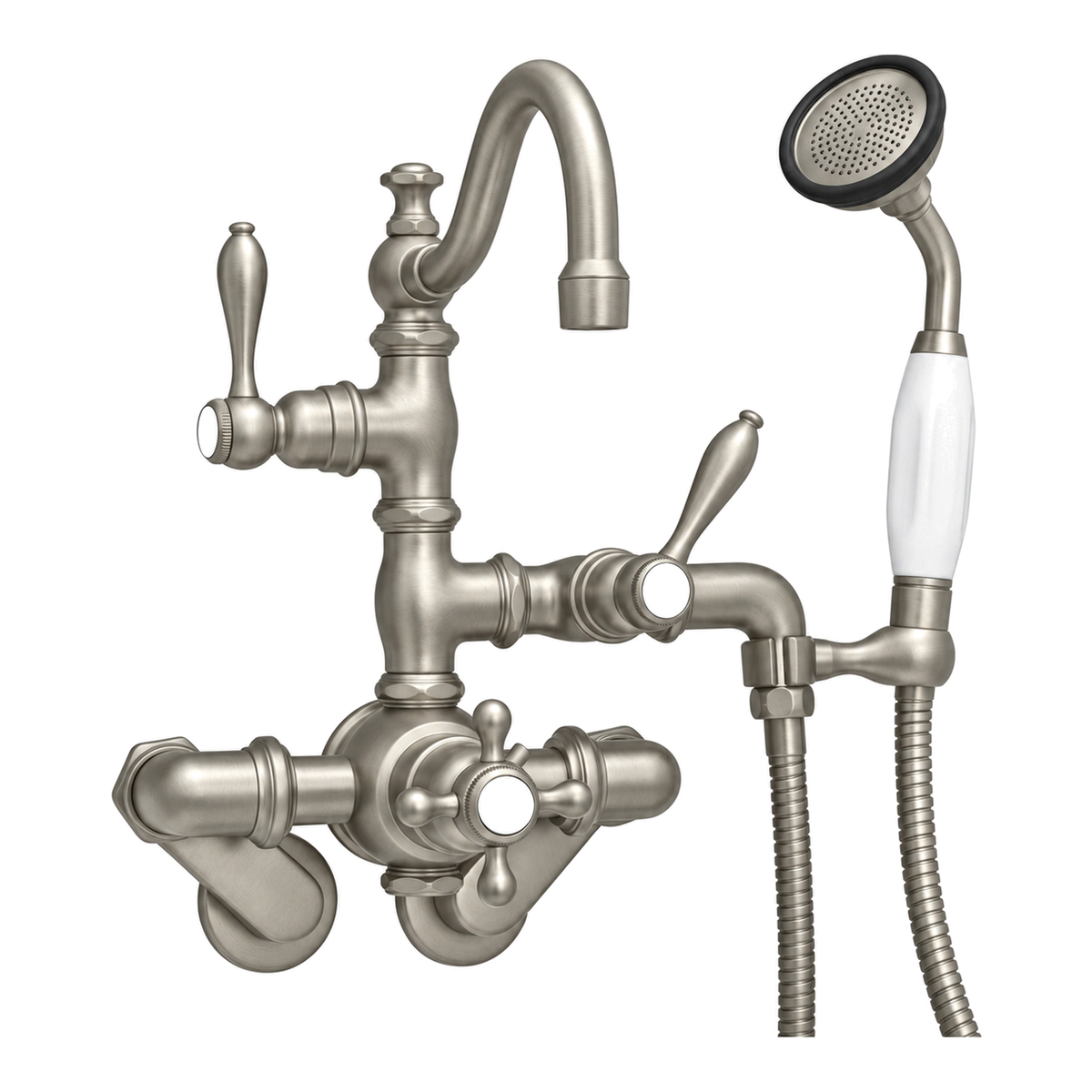 Thermostatic Tub Faucet Cross Handles w/ Handheld P1017 in Matte Nickel