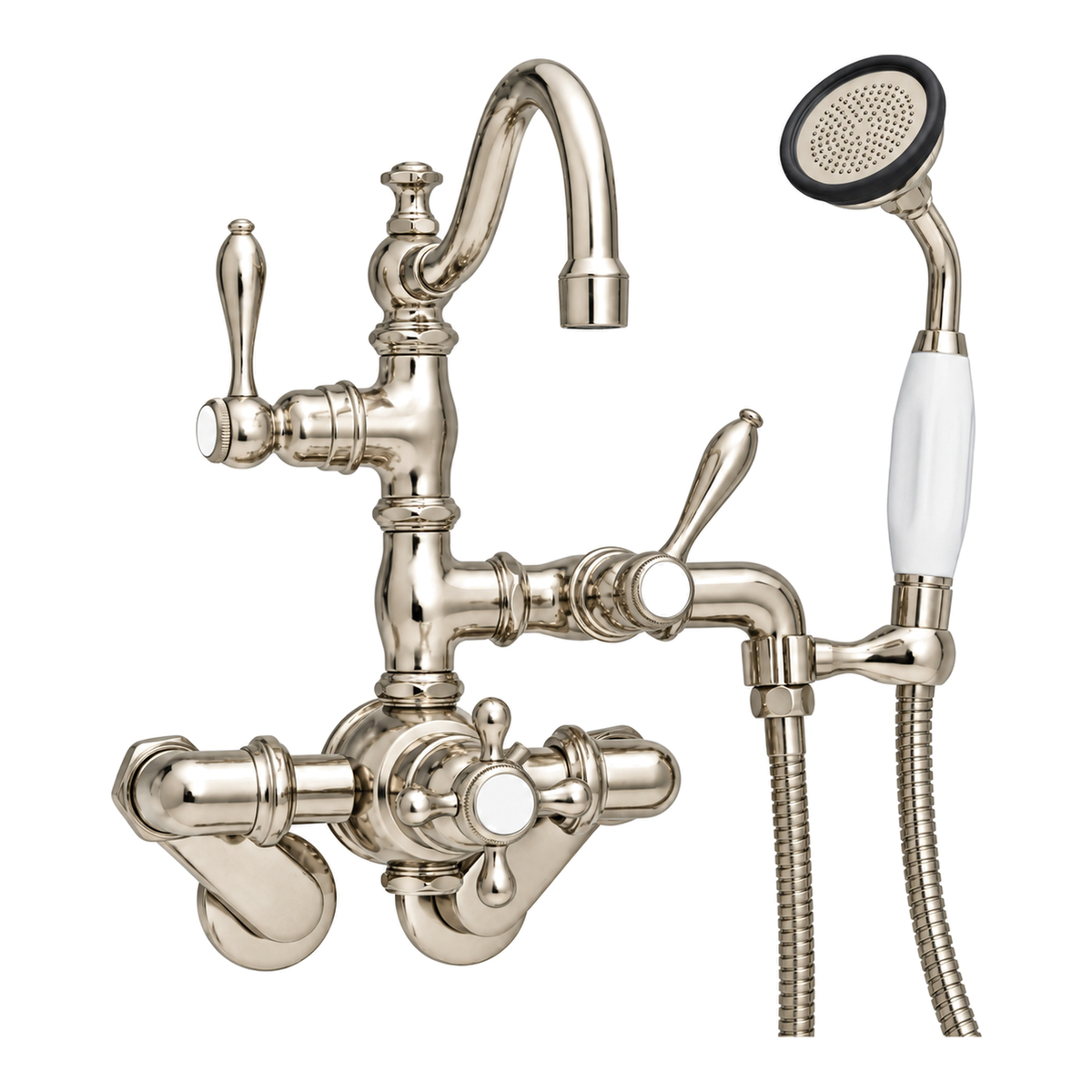 Thermostatic Tub Faucet Cross Handles w/ Handheld P1017 in Polished Nickel