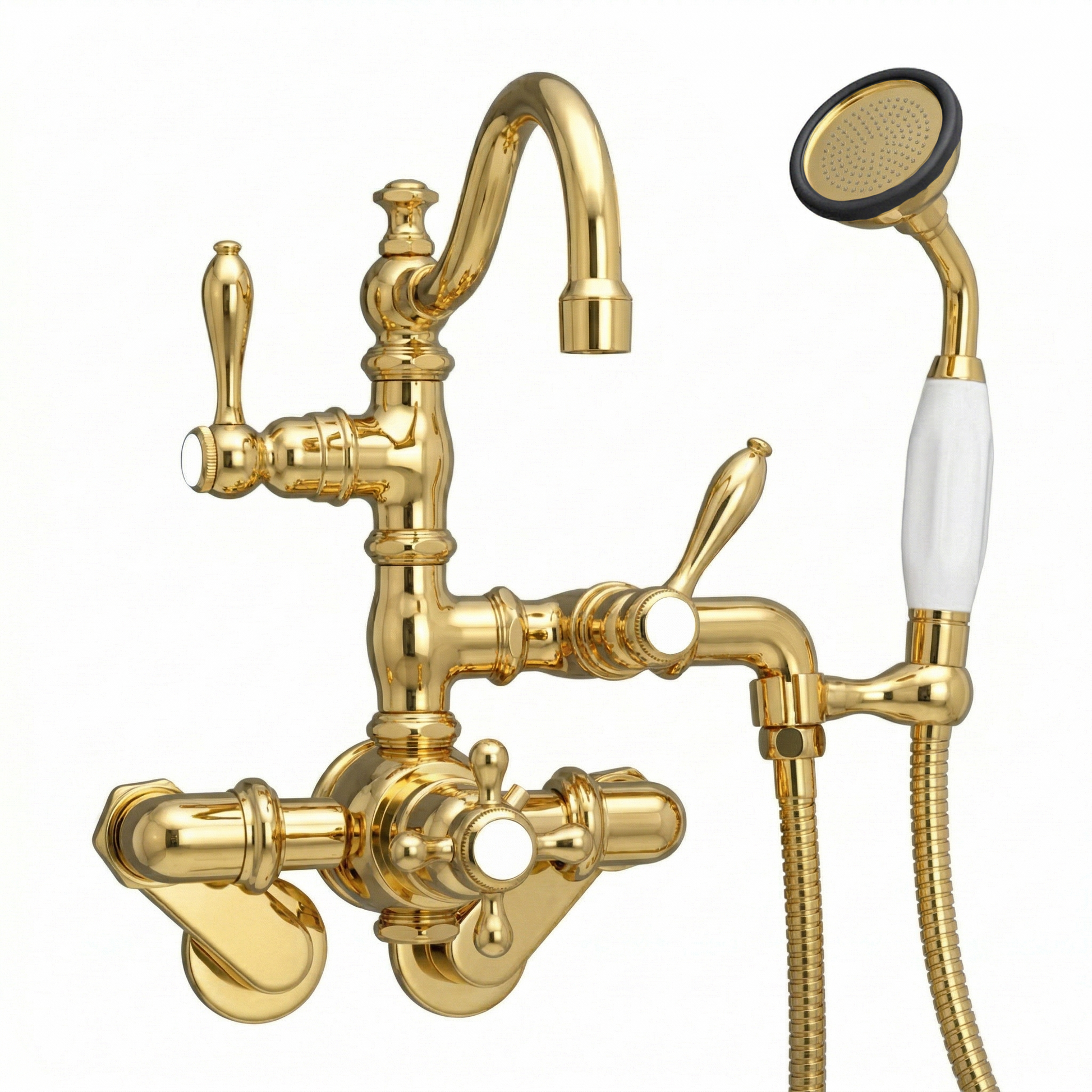 Thermostatic Tub Faucet Cross Handles w/ Handheld P1017 | Strom Living Polished Brass - Tub Fillers