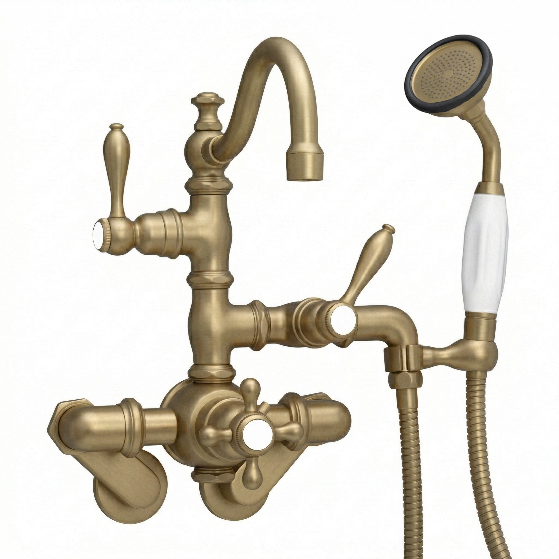 Thermostatic Tub Faucet Cross Handles w/ Handheld P1017 | Strom Living Raw Brass - Tub Fillers