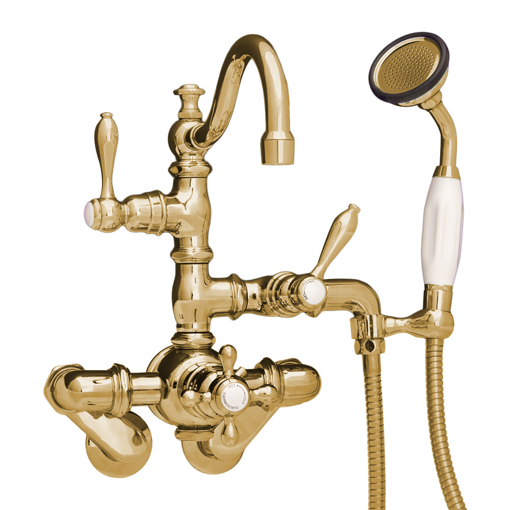 Strom Living Thermostatic Tub Faucet with Cross Handle and Handheld Shower