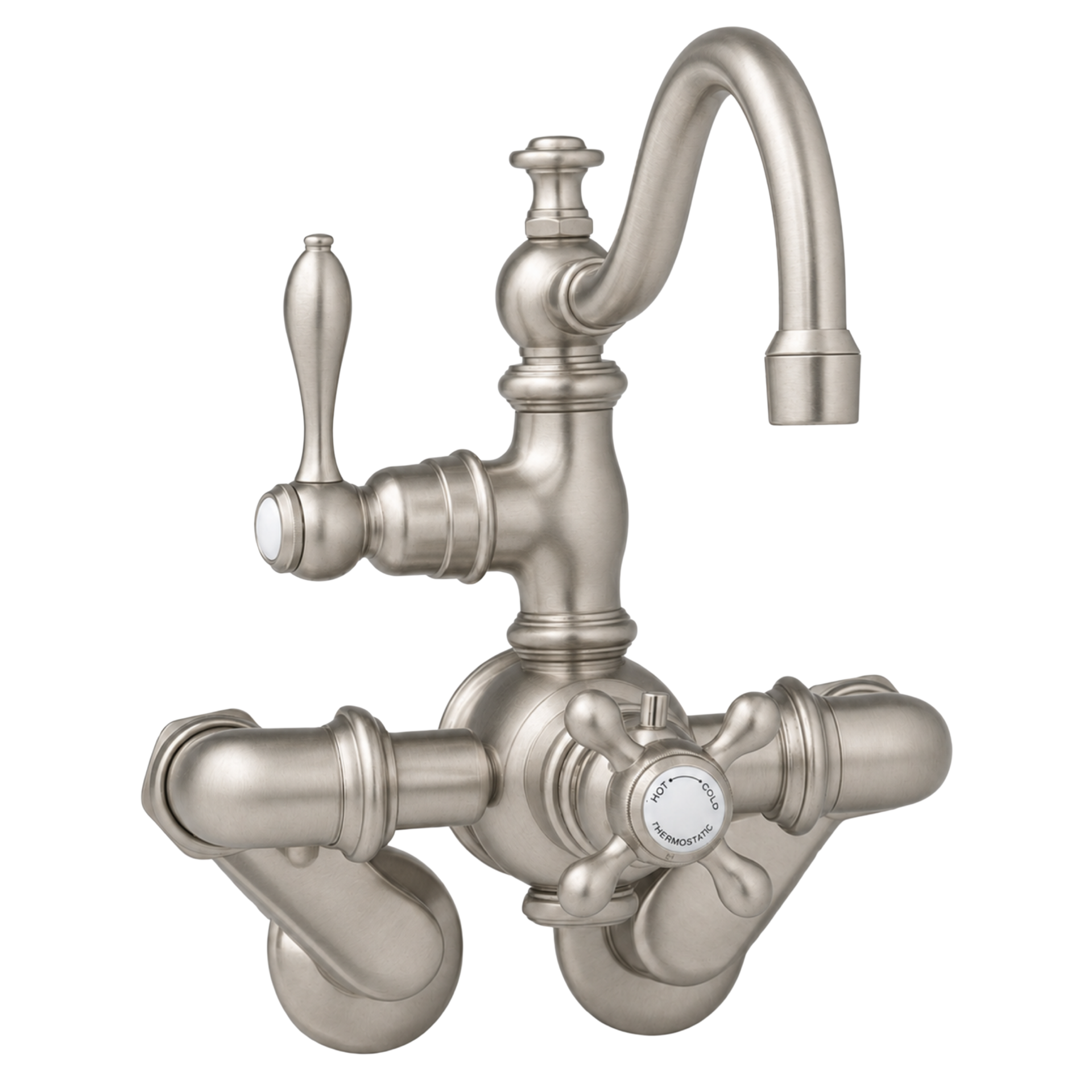 Thermostatic Wall Mount Tub Faucet Arched Spout P1018 | Strom Living Matte Nickel - Tub Fillers