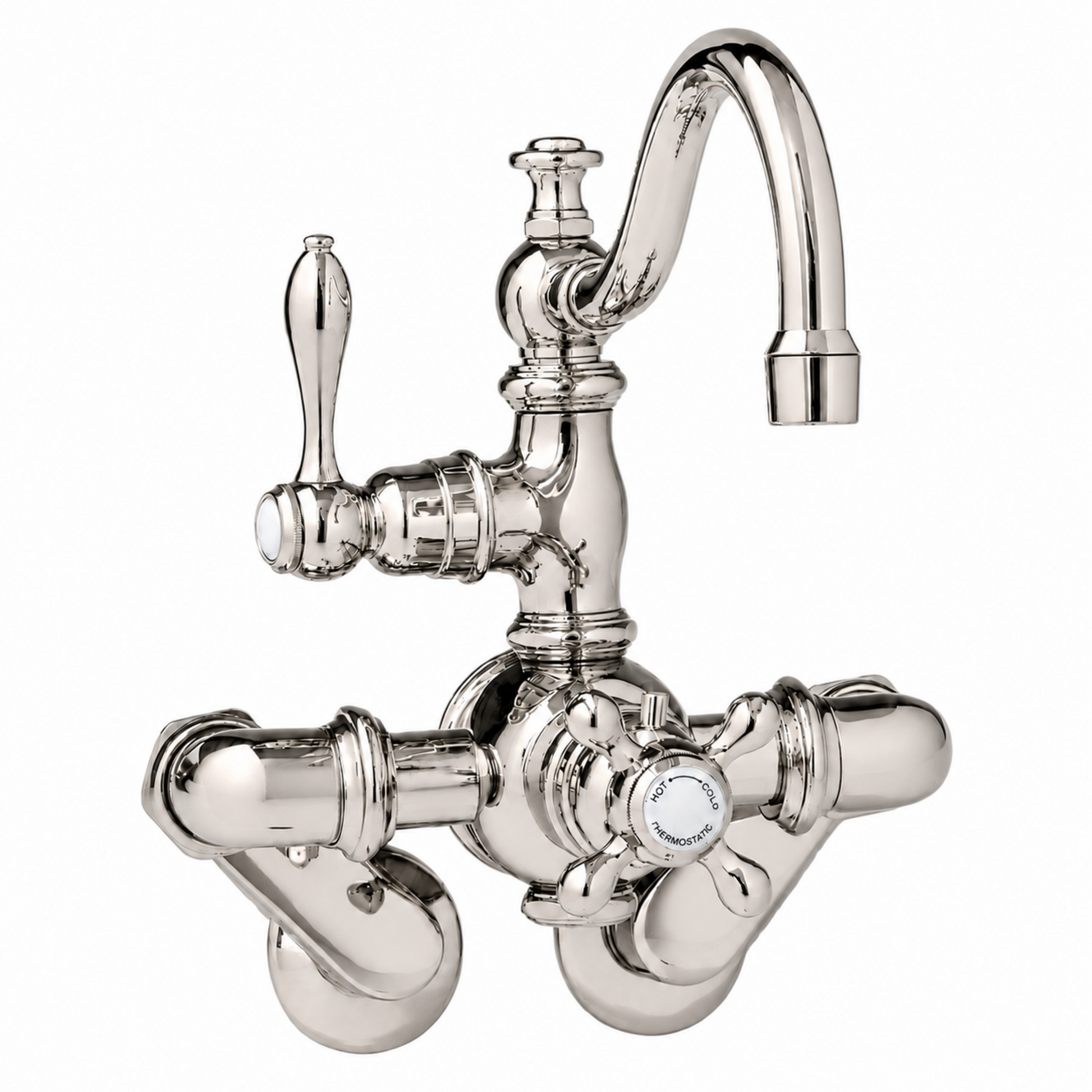 Thermostatic Wall Mount Tub Faucet Arched Spout P1018 | Strom Living Polished Nickel - Tub Fillers