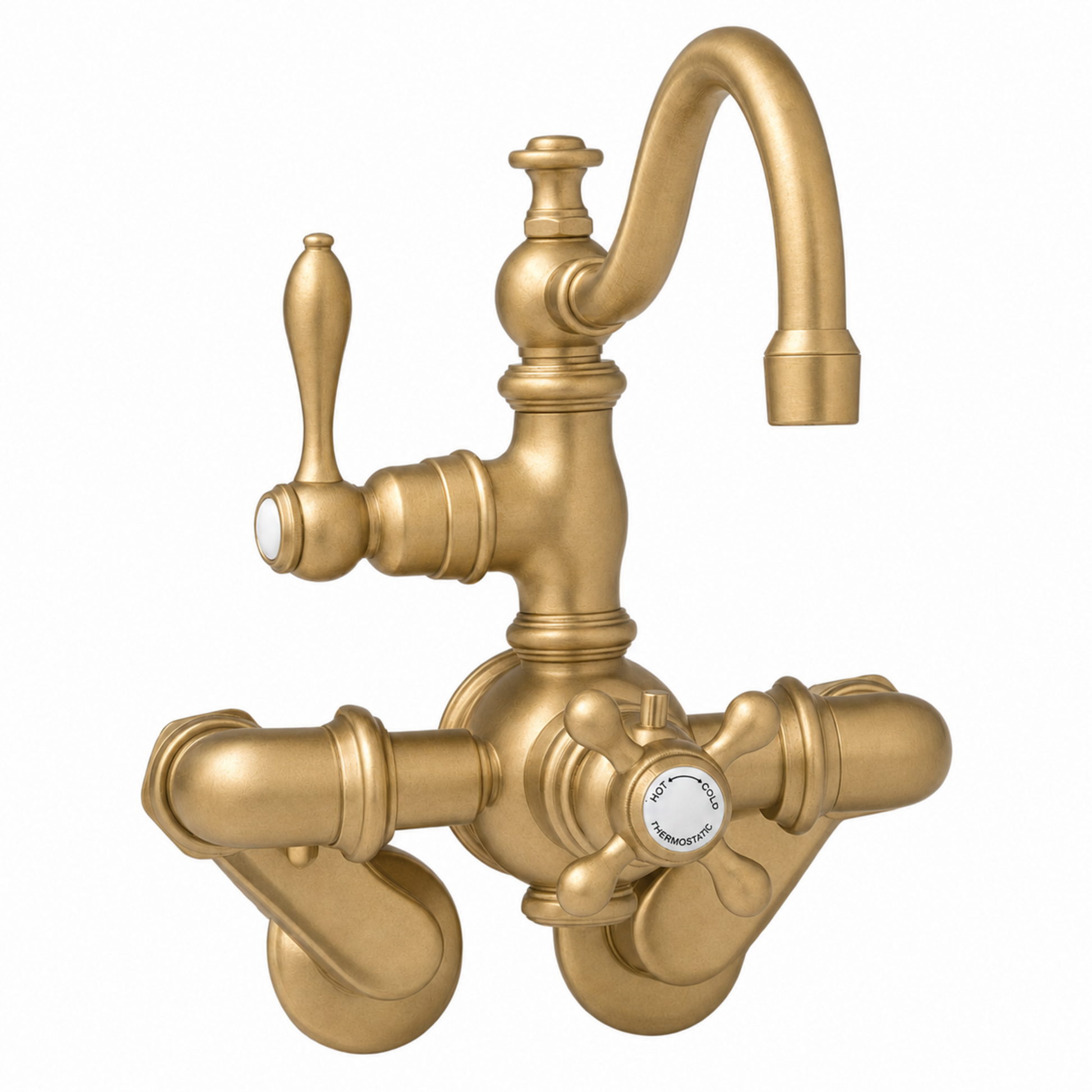 Thermostatic Wall Mount Tub Faucet Arched Spout P1018 | Strom Living Raw Brass - Tub Fillers
