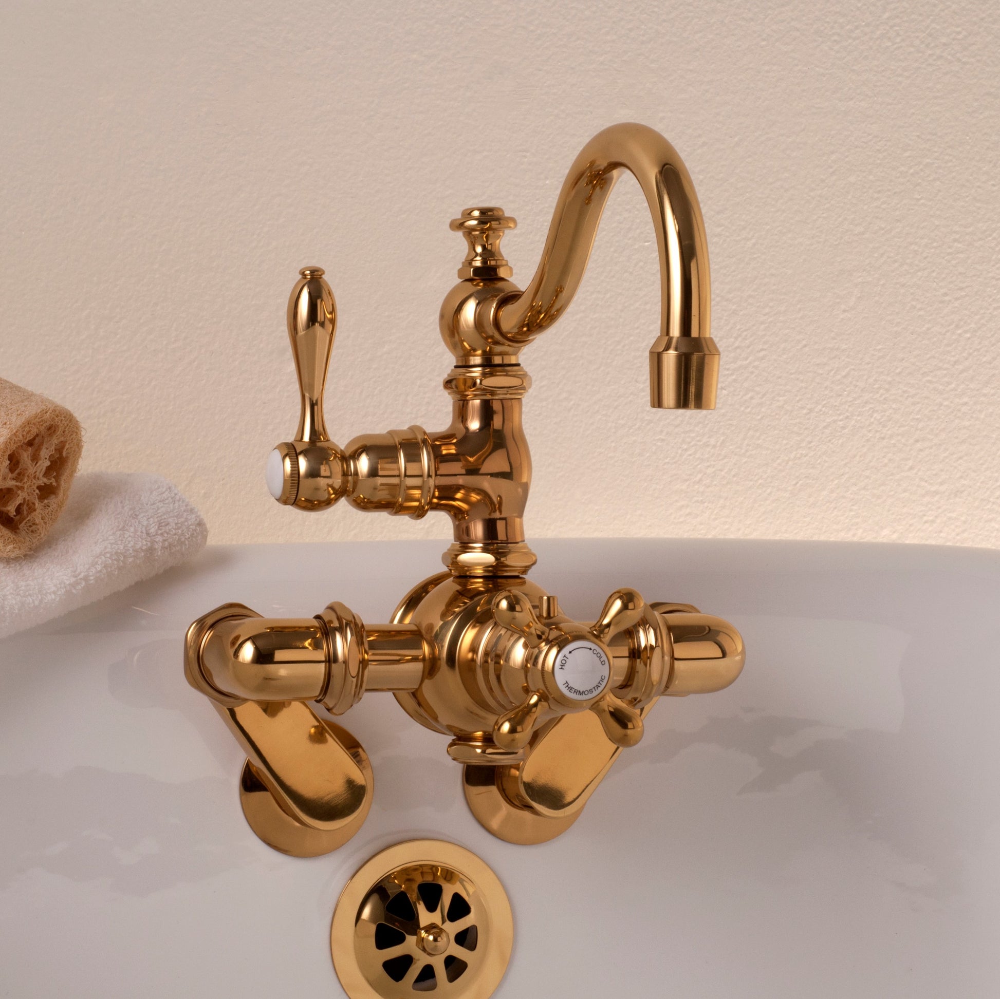 Thermostatic Wall Mount Tub Faucet Arched Spout P1018 | Strom Living - Tub Fillers