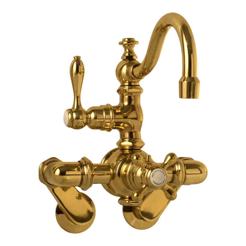 Thermostatic Wall Mount Tub Faucet Arched Spout P1018 | Strom Living Supercoat Brass - Tub Fillers