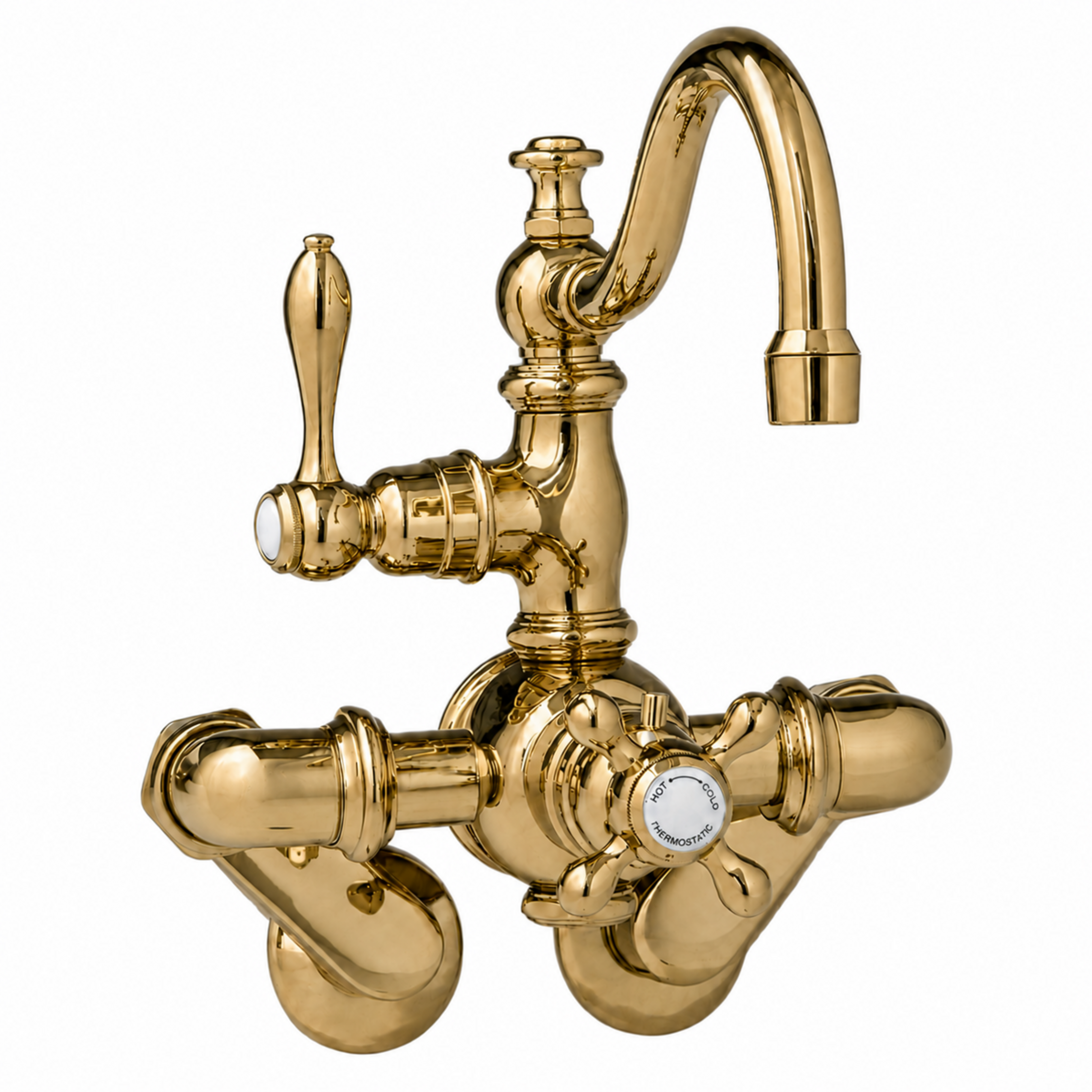 Thermostatic Wall Mount Tub Faucet Arched Spout P1018 | Strom Living Supercoat Brass - Tub Fillers