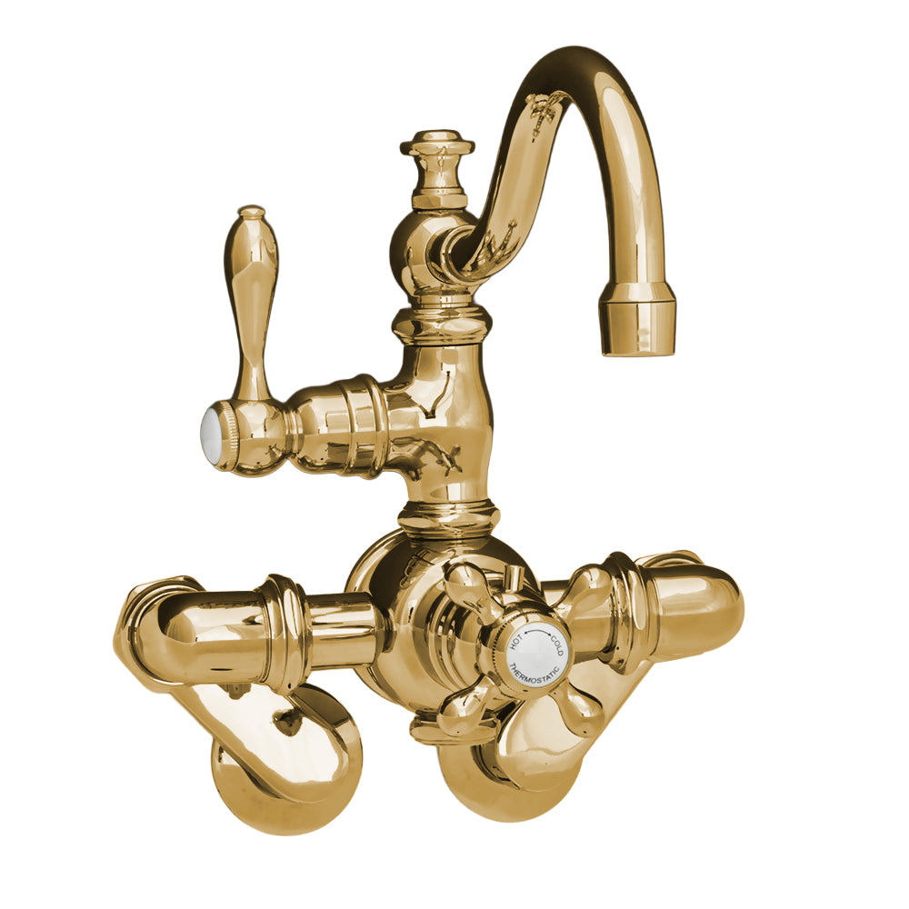 Thermostatic Wall Mount Tub Faucet Arched Spout P1018 | Strom Living Satin Brass - Tub Fillers