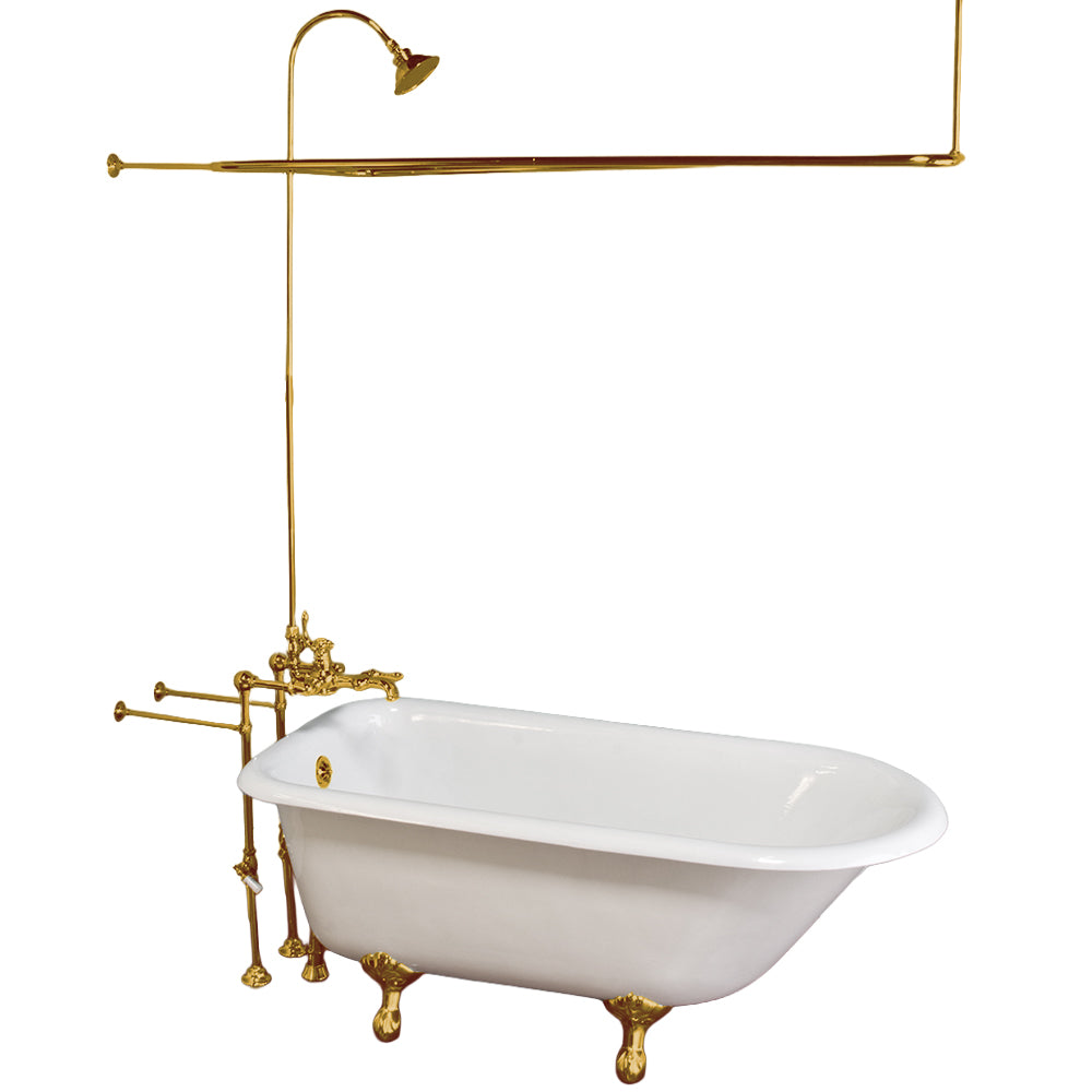 Over the Rim Thermostatic Shower Enclosure Set with 24" Supplies and shower head P1019-28 | Strom Living Polished Brass - Showers