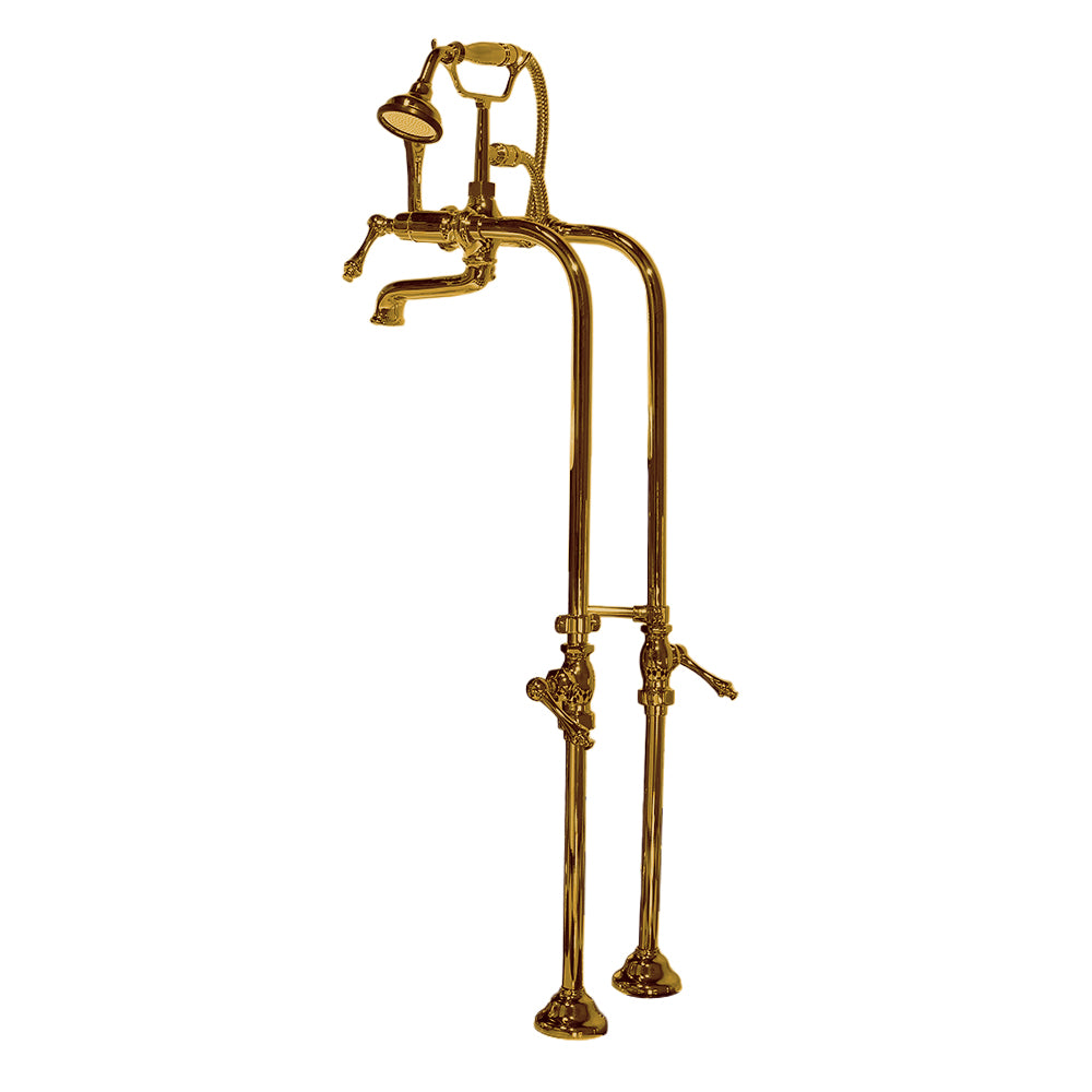 Faucet & Over the Rim Supply Set Kit with Lever Handles P1144 | Strom Living Polished Brass With Handheld Shower 24" - Tub Fillers