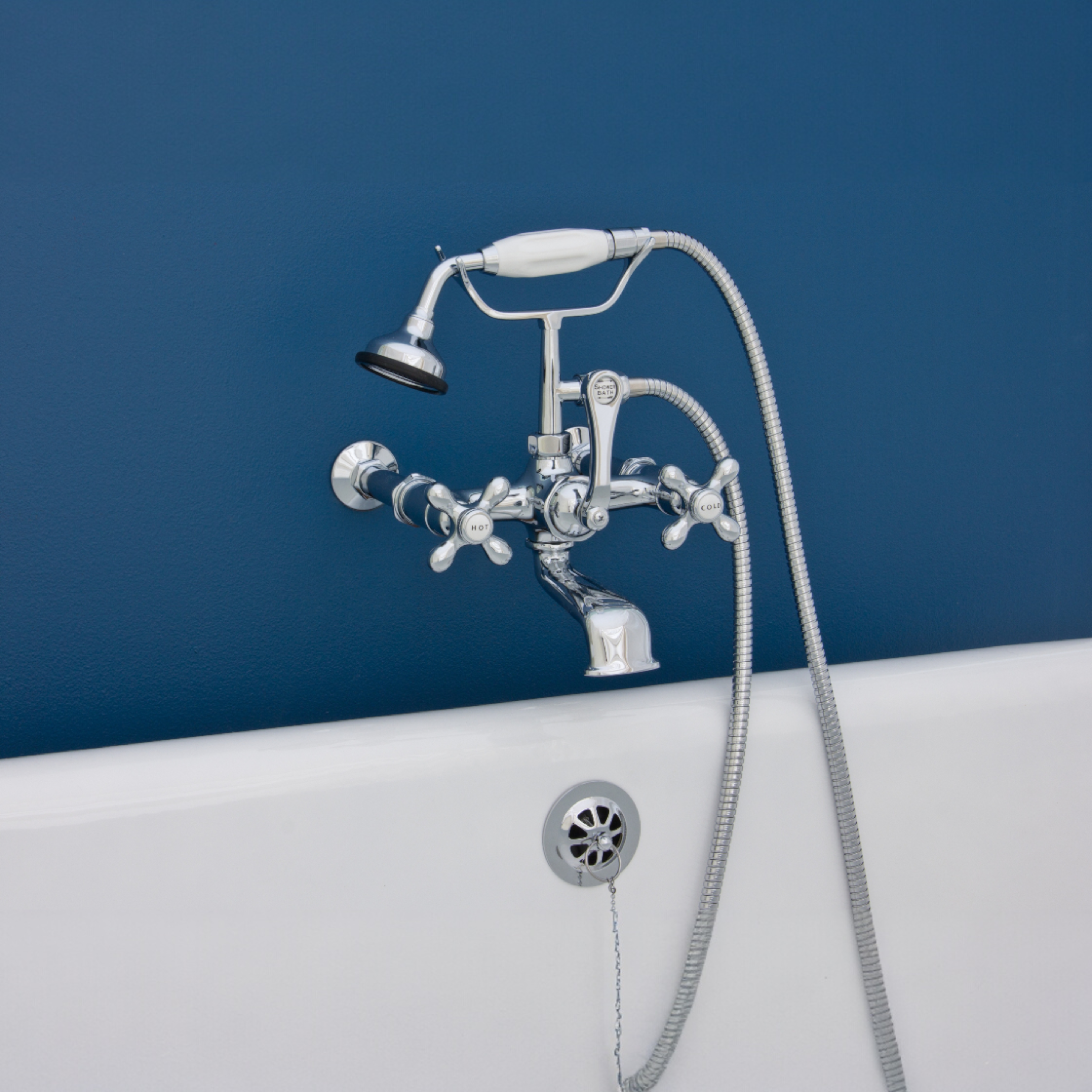 British Telephone Wall Mount Faucet with Cross Handles and 7" Center Faucet Body P1027 | Strom Living