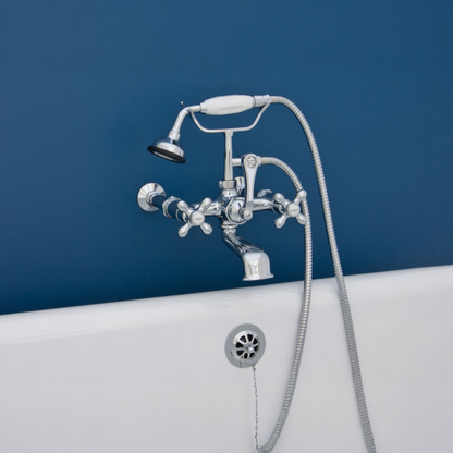 Strom Living British Telephone Wall Mounted Faucet with Cross Handles and 7" Center Faucet Body