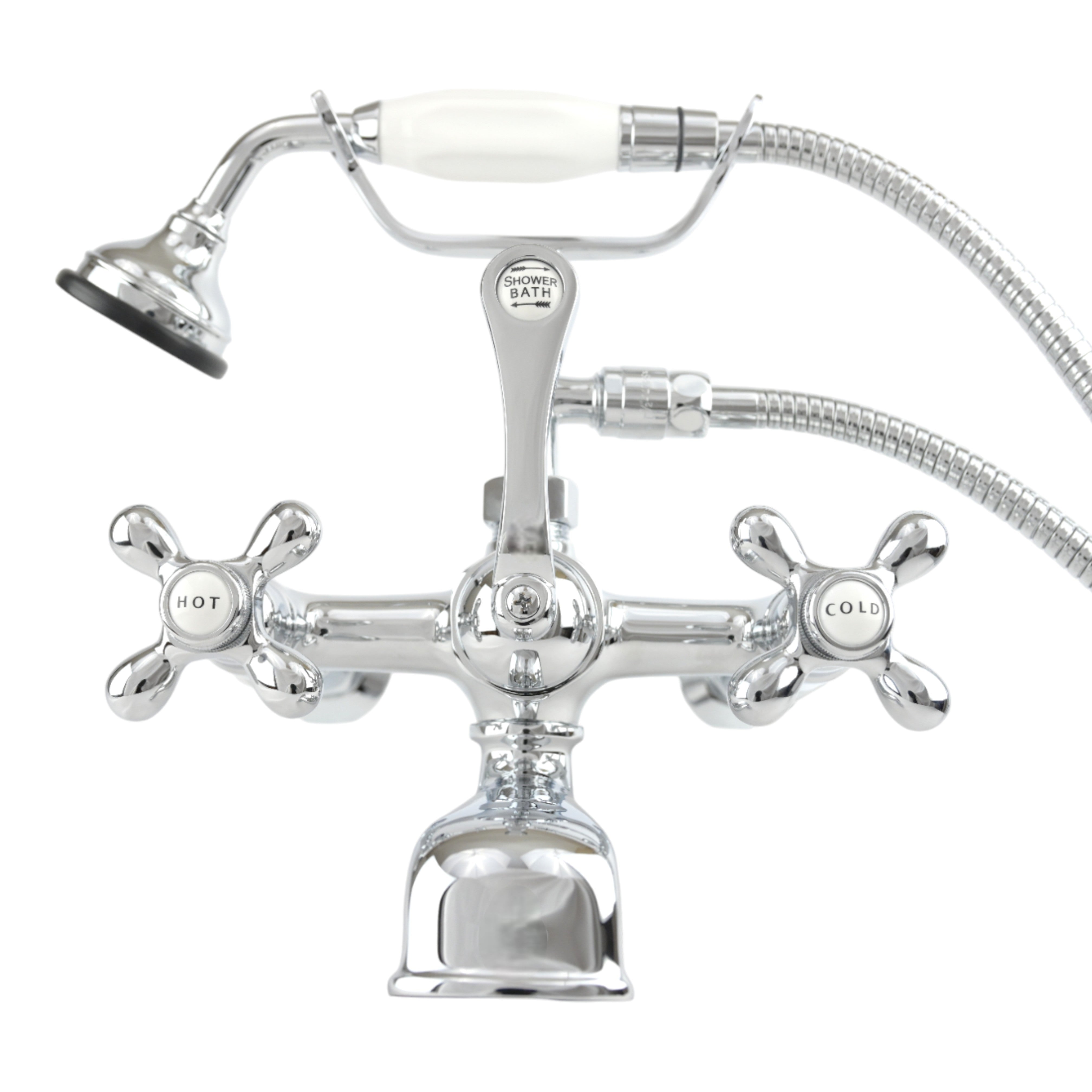 British Telephone Wall Mount Faucet P1027 | Strom Living Chrome Cross-Point Handles - Tub Fillers