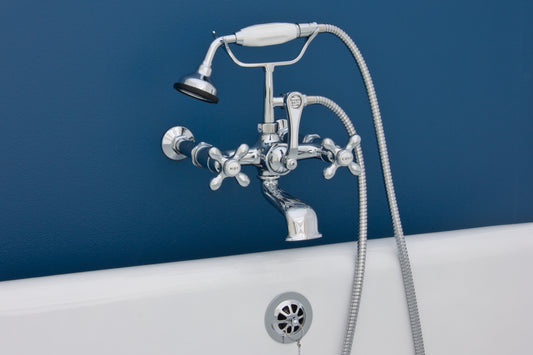 Strom Living British Telephone Wall Mounted Faucet with Cross Handles and 7" Center Faucet Body