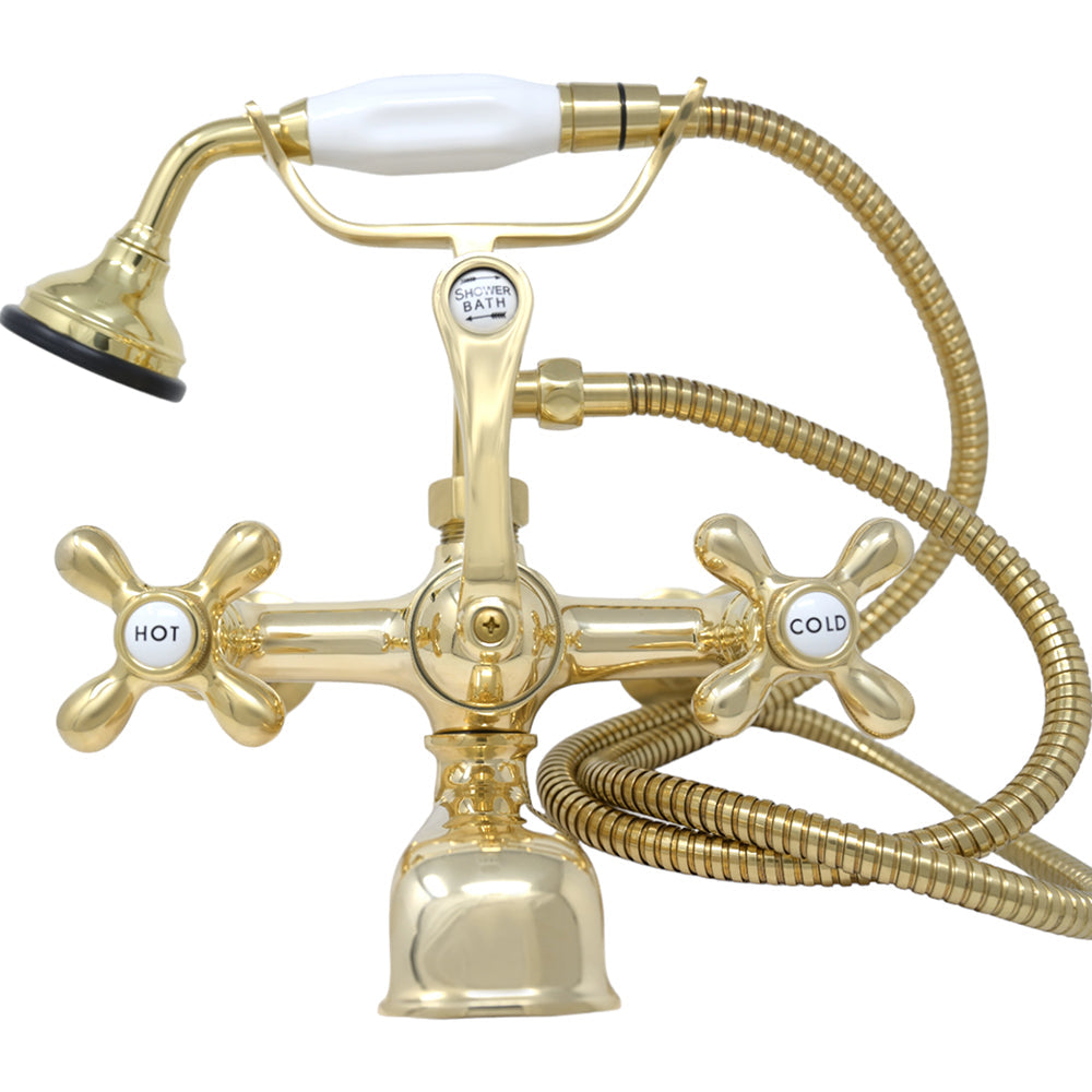 British Telephone Wall Mount Faucet with Cross Handles and 7" Center Faucet Body P1027 | Strom Living