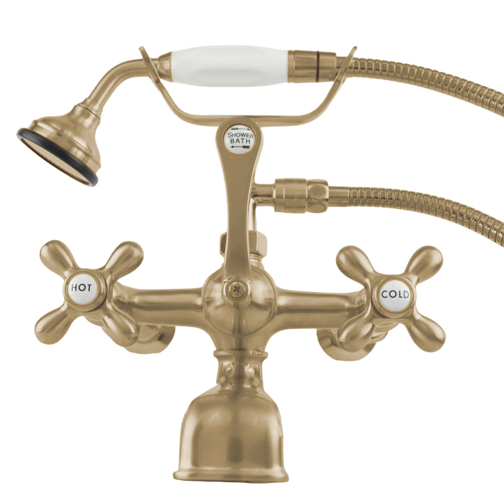 British Telephone Wall Mount Faucet with Cross Handles and 7" Center Faucet Body P1027 | Strom Living
