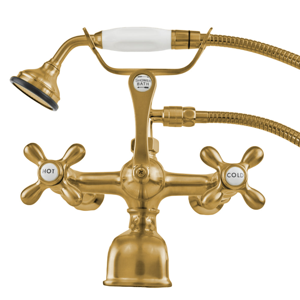 British Telephone Wall Mount Faucet with Cross Handles and 7" Center Faucet Body P1027 | Strom Living