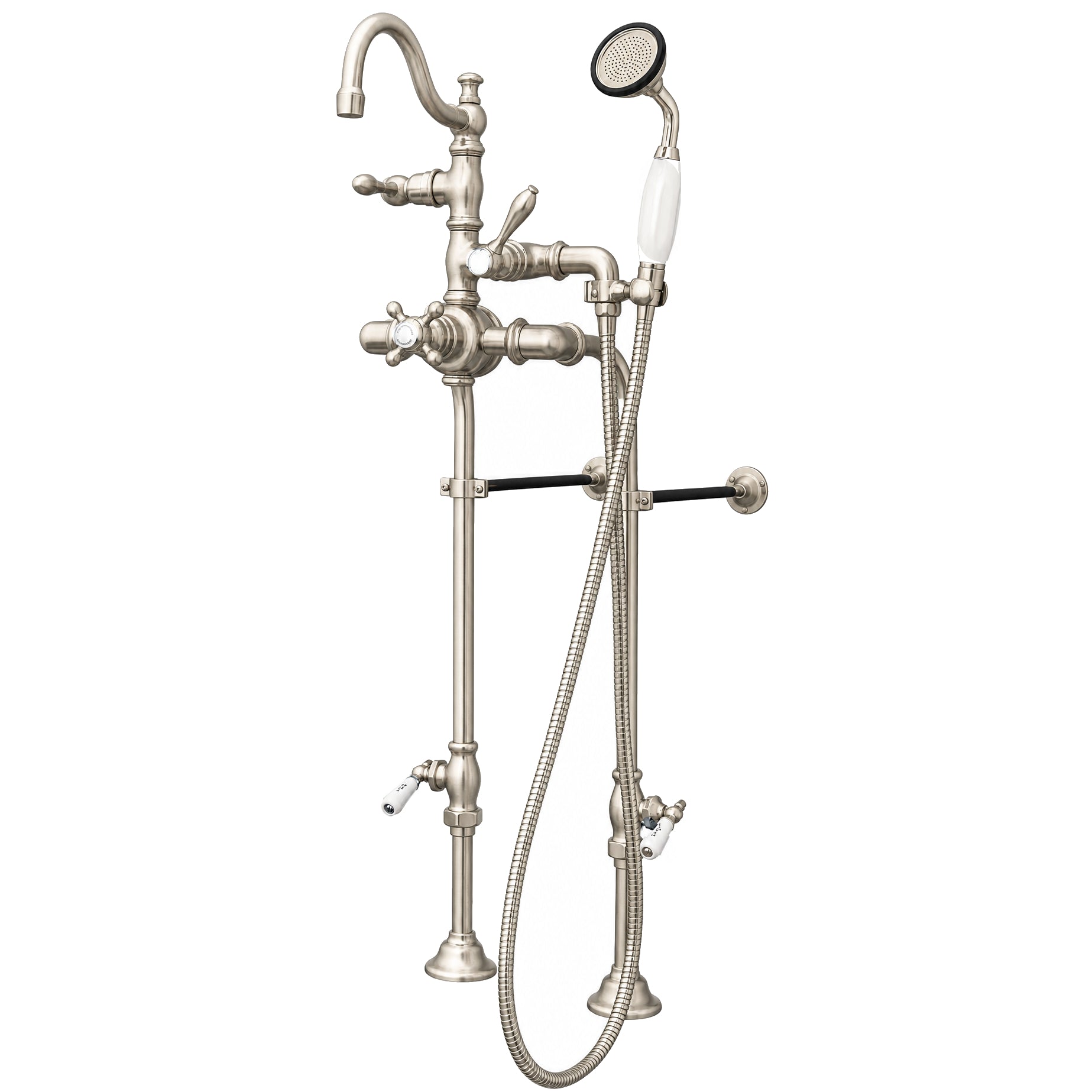 Thermostatic Deck Mount Tub Faucet w/ Handheld P1032 | Strom Living Matte Nickel - Tub Fillers