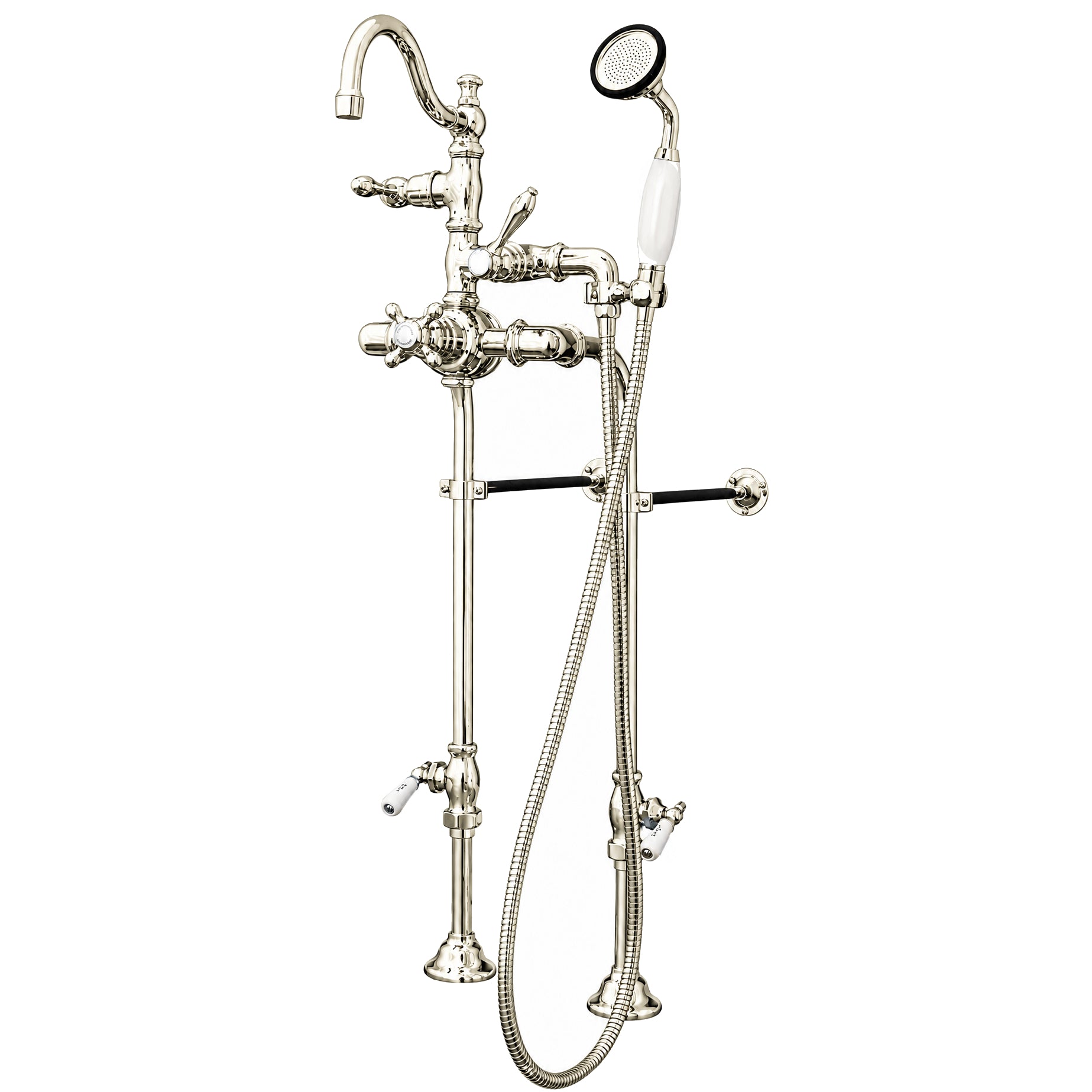 Thermostatic Deck Mount Tub Faucet w/ Handheld P1032 | Strom Living Polished Nickel - Tub Fillers