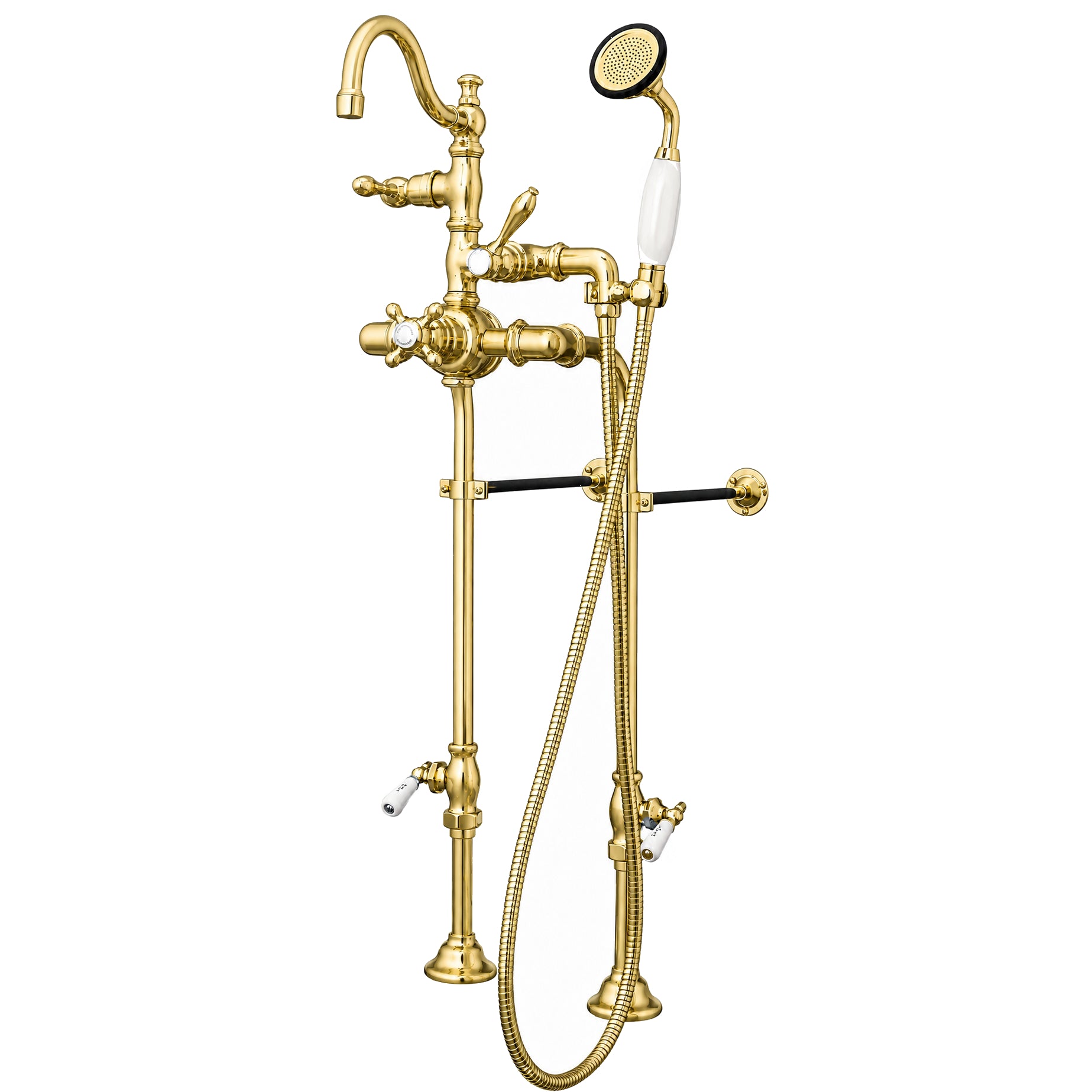 Thermostatic Deck Mount Tub Faucet w/ Handheld P1032 | Strom Living Polished Brass 28" - Tub Fillers