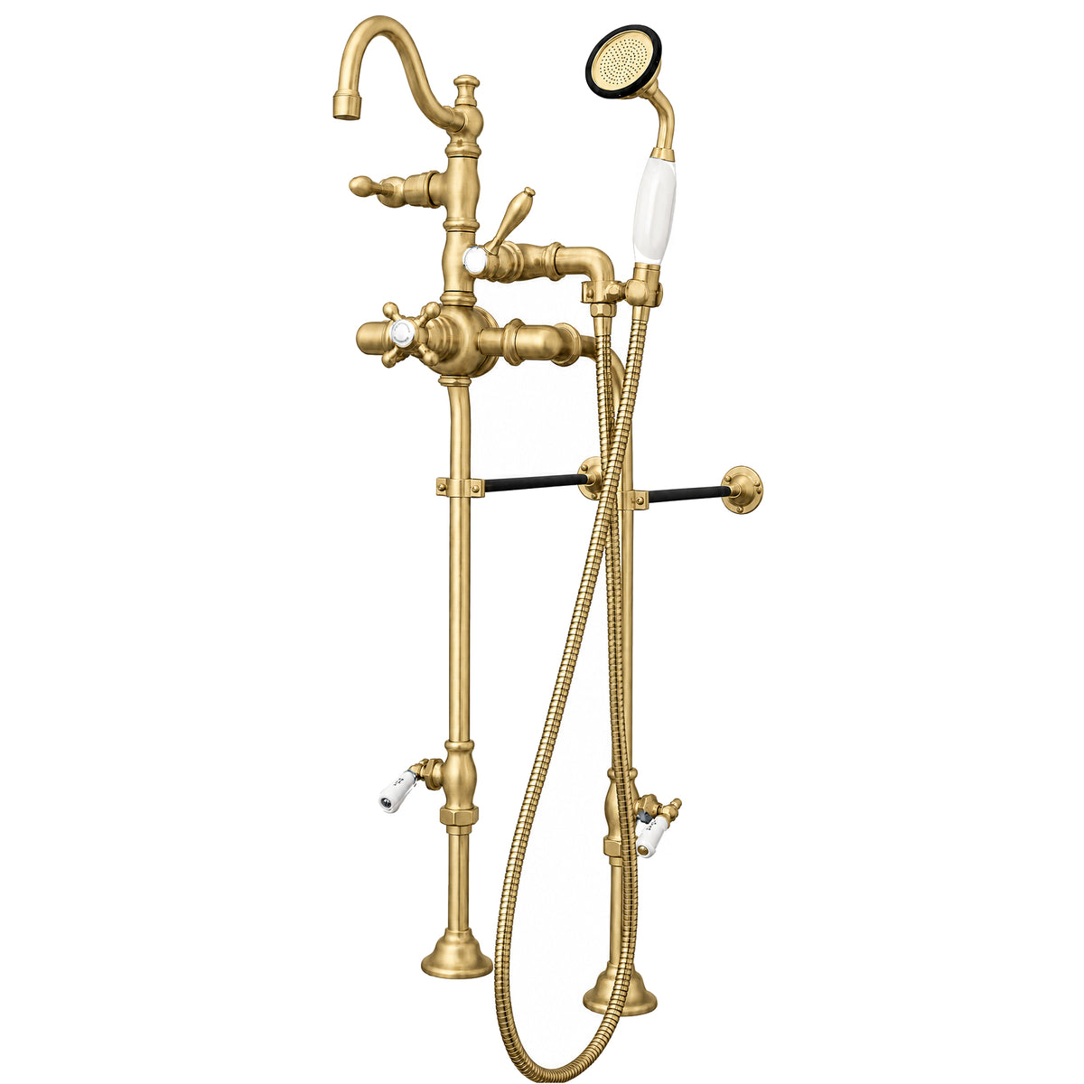 Thermostatic Deck Mount Tub Faucet w/ Handheld P1032 | Strom Living Raw Brass 28" - Tub Fillers